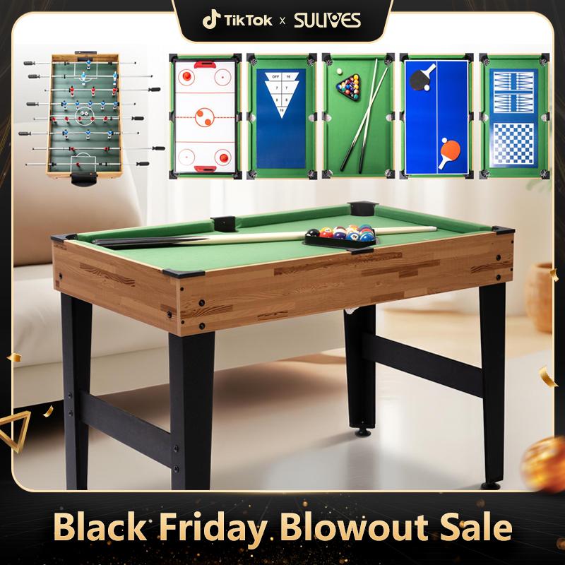 SULIVES 2x4ft 13-in-1 Combo Game Table for Home & Game Room, with Hockey, Football, Billiards, Ping Pong, Chess, Checkers, Mini Basketball, and more