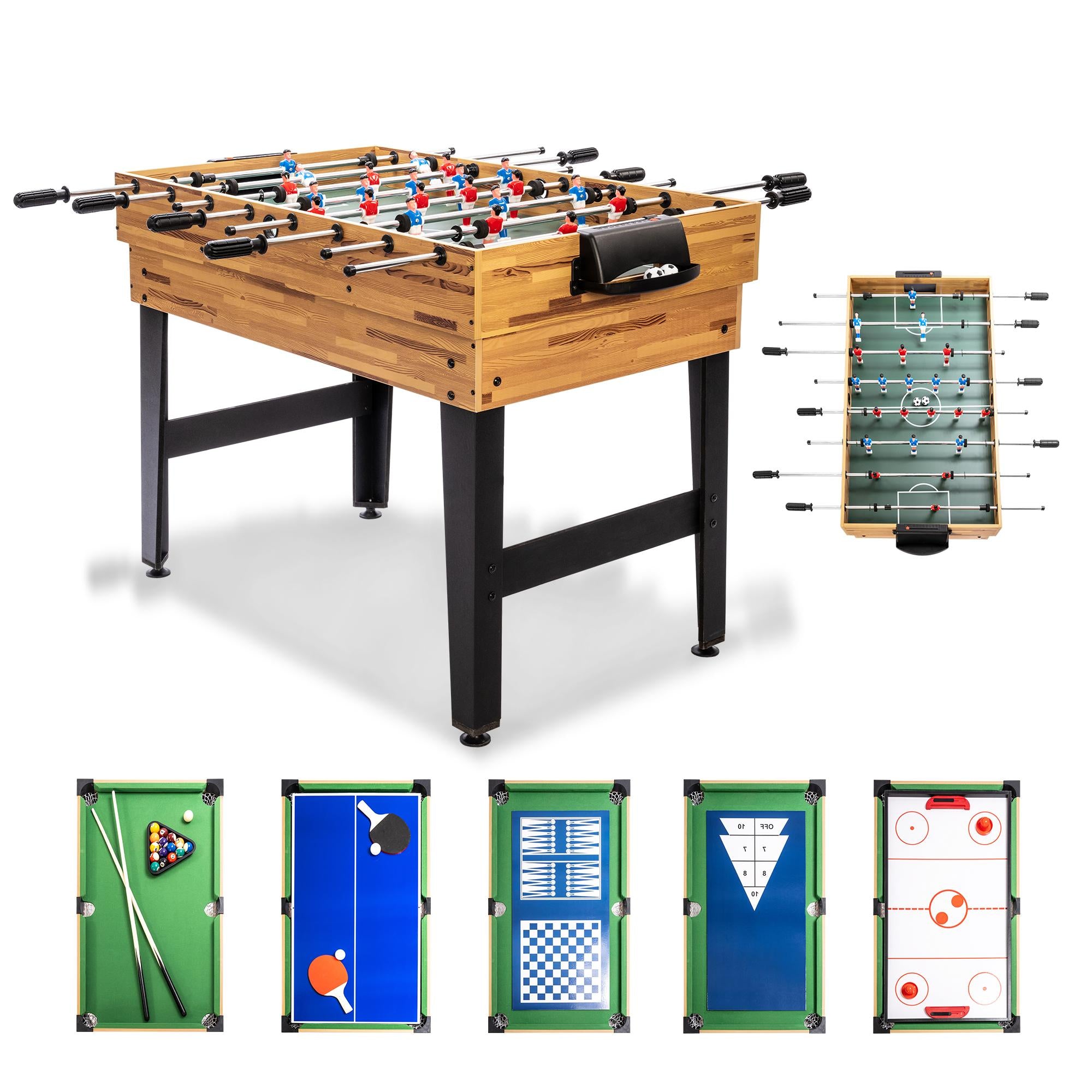 SULIVES 2x4ft 13-in-1 Combo Game Table for Home & Game Room, with Hockey, Football, Billiards, Ping Pong, Chess, Checkers, Mini Basketball, and more