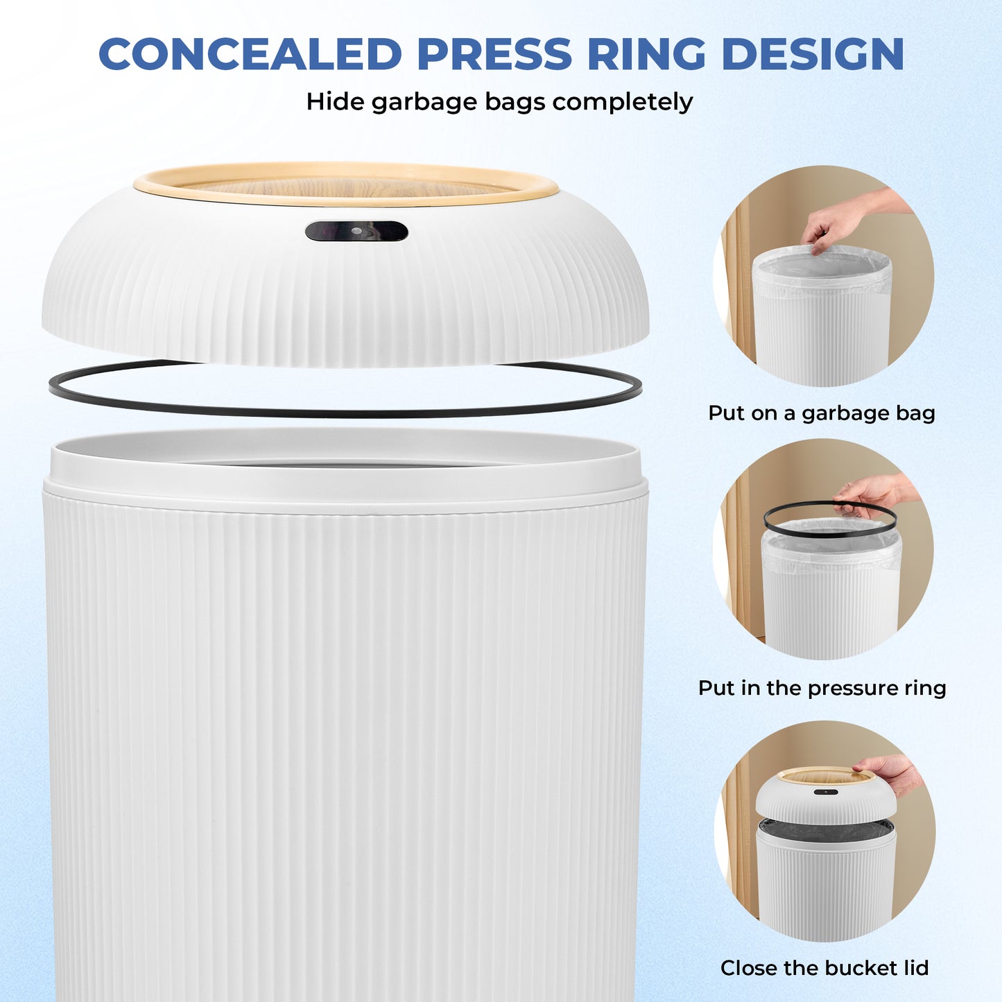 TG6212 Cylinder Intelligent Garbage Can Set (10L+12L) White