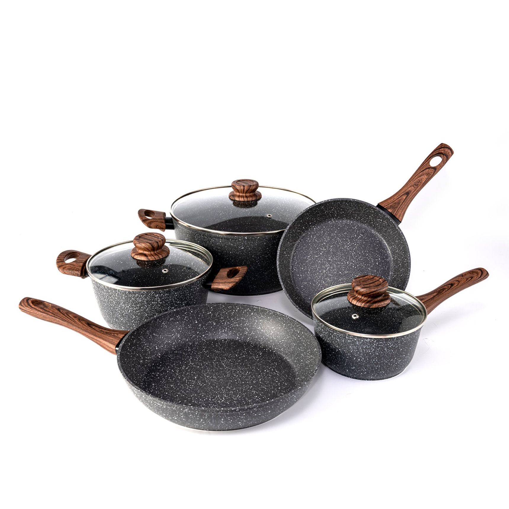 8-Piece Aluminum Kitchen Non-Stick Cookware Set (Black)