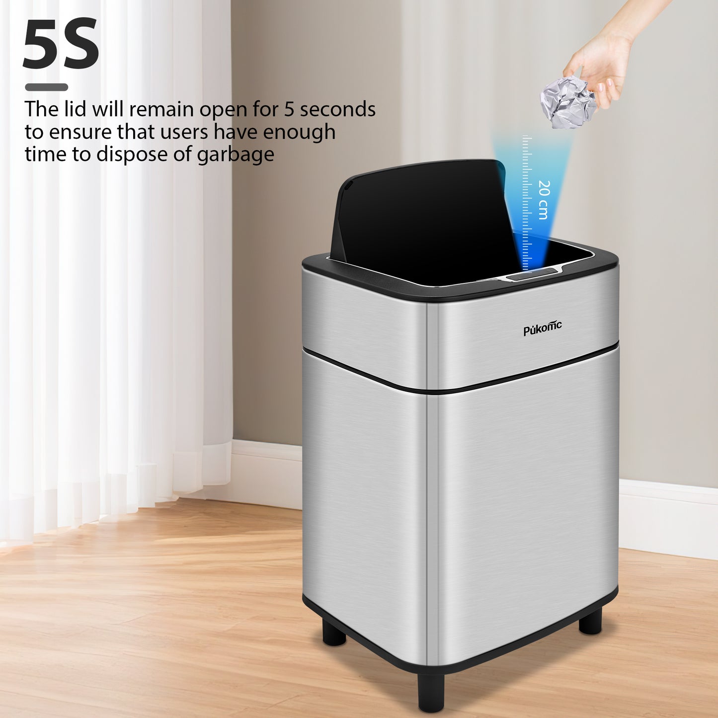 TG6161 stainless steel induction trash can, stainless steel color, 10L