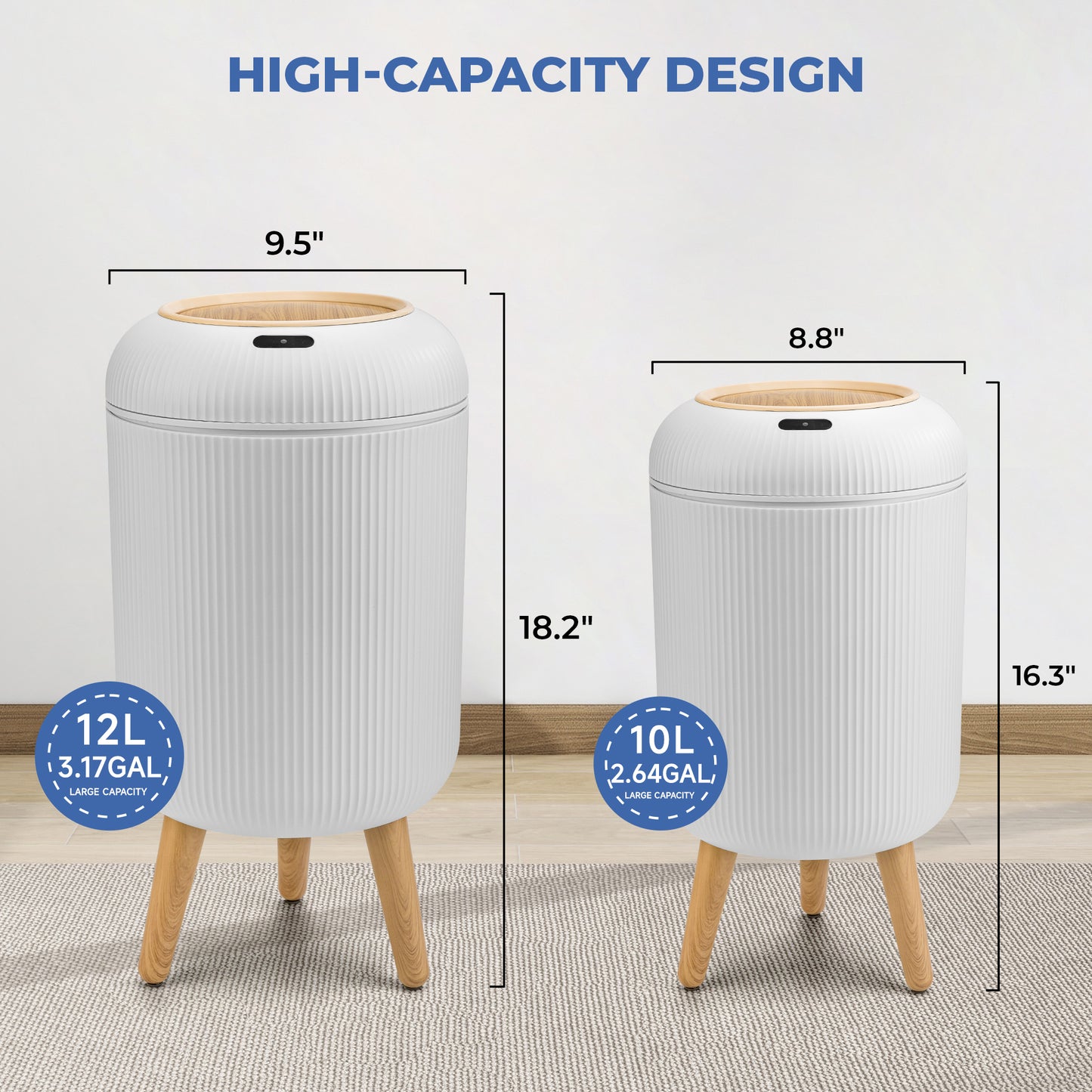 TG6212 Cylinder Intelligent Garbage Can Set (10L+12L) White