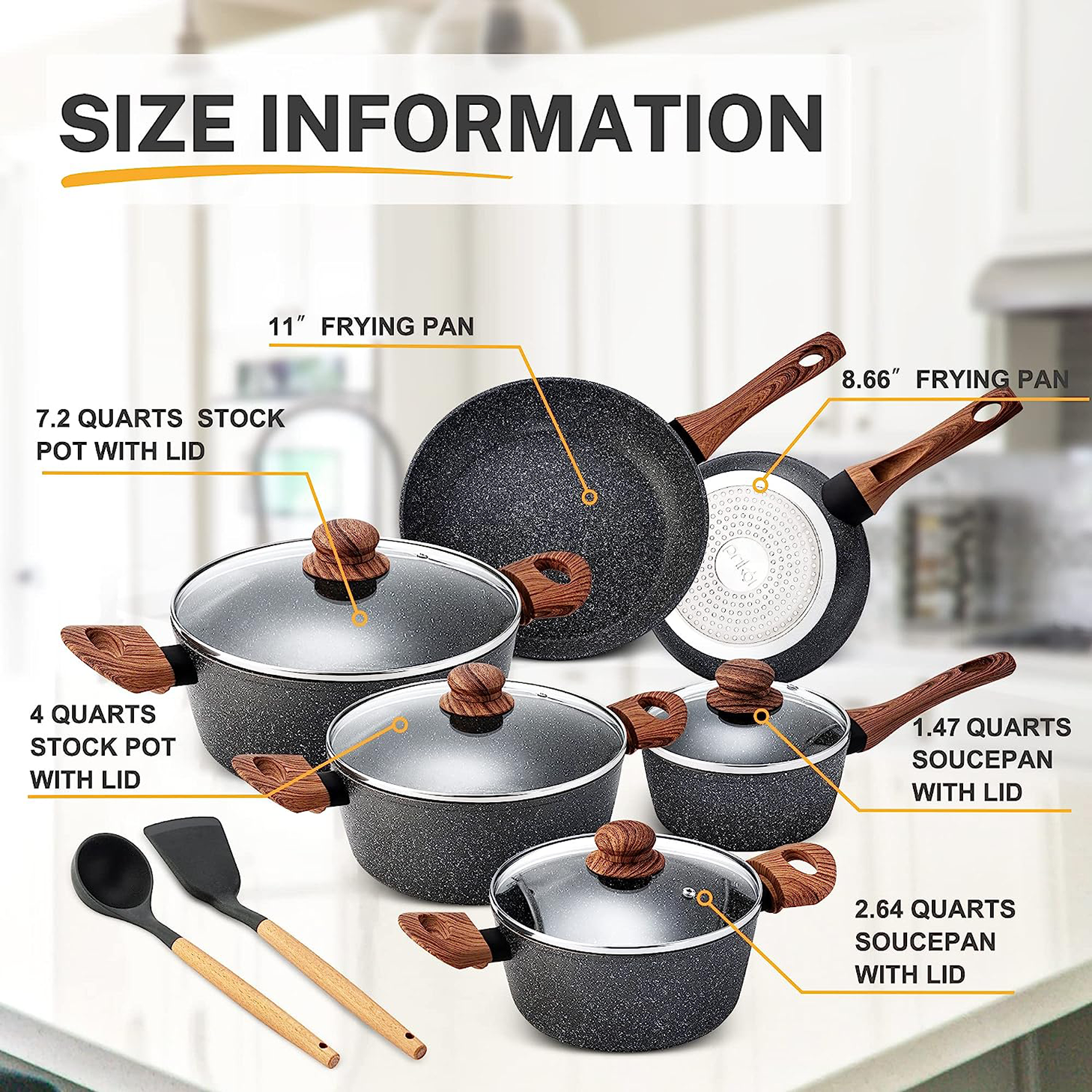 SUMETAS 12-Piece Non-Stick Induction Cookware Set with Granite Finish, Dishwasher Safe