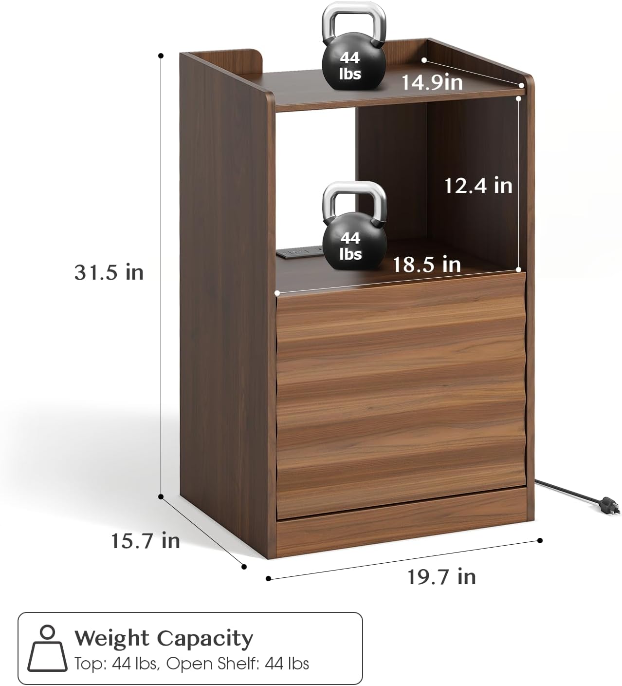 SULIVES Record Player Stand with Vinyl Storage and Charging Station,Mid Century Modern Record Player Cabinet,Holds Up to 300 Albums,Turntable Stand with Adjustable Shelf (Walnut, Medium)