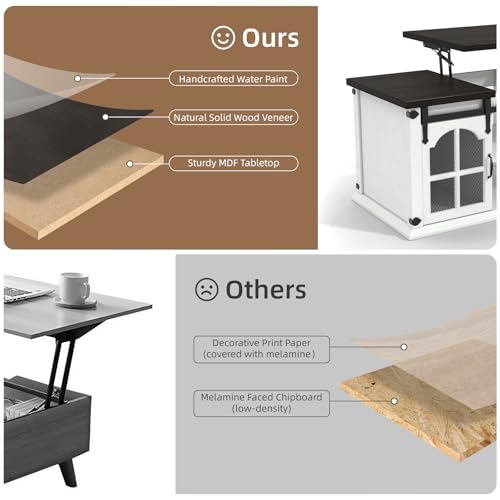 SULIVES Lift Top Coffee Table with Storage, Farmhouse Table with Sliding Barn Door, Rustic Wood Center Table with Shelves for Living Room/Office