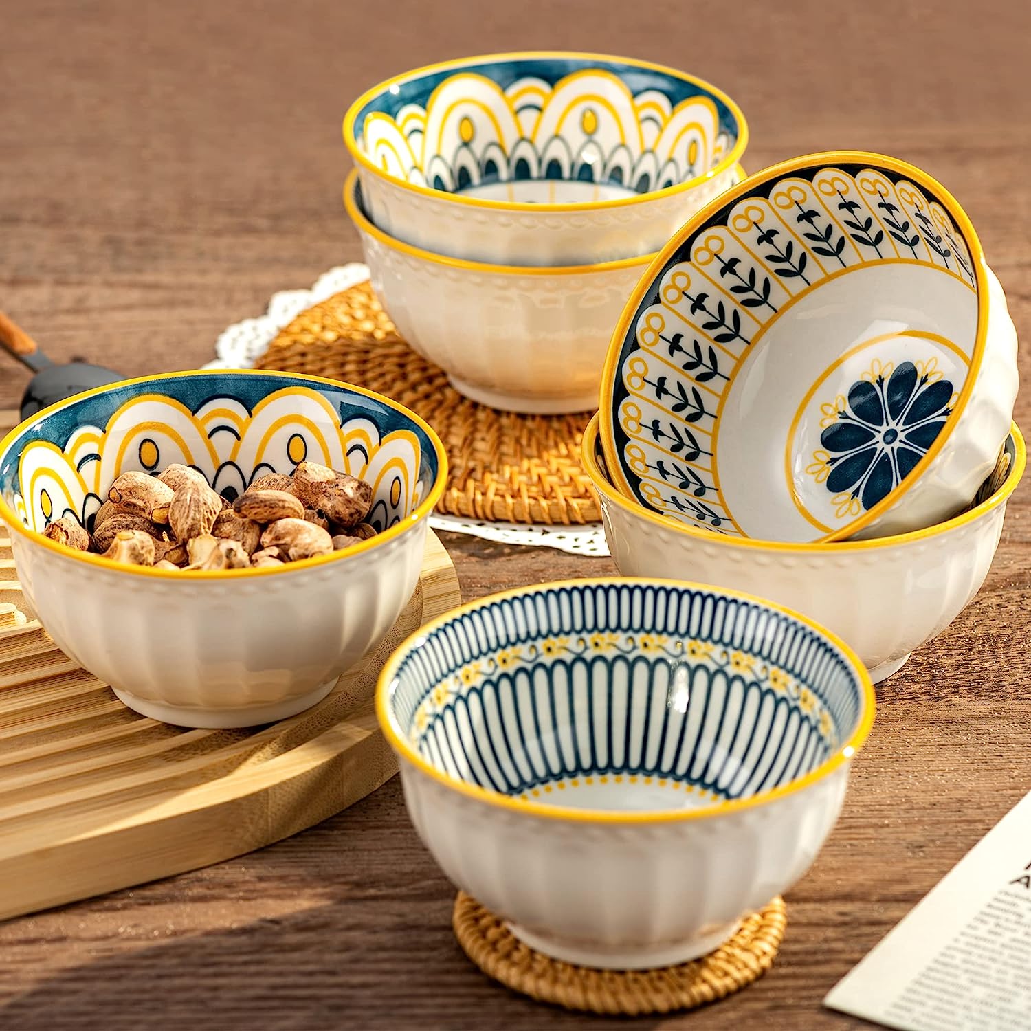 Set of 6 Small Ceramic Bowls - 10oz for Kitchen, Desserts, and More - Great Housewarming Gift