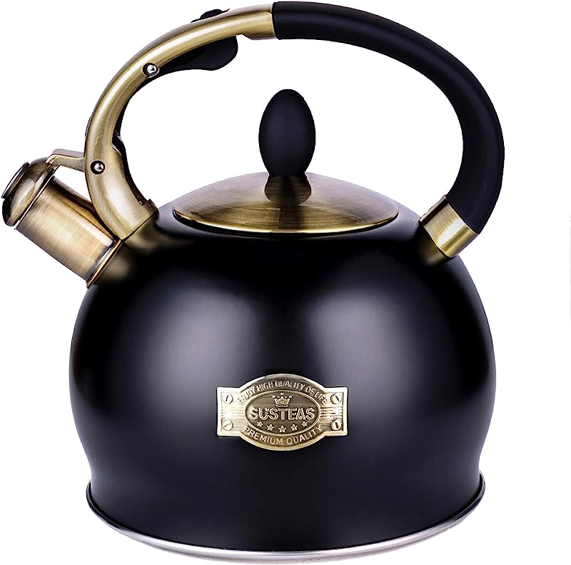 SUMETAS Whistling Tea Kettle - Surgical Stainless Steel, Cool Touch Handle, 2.64 Quart (Green)