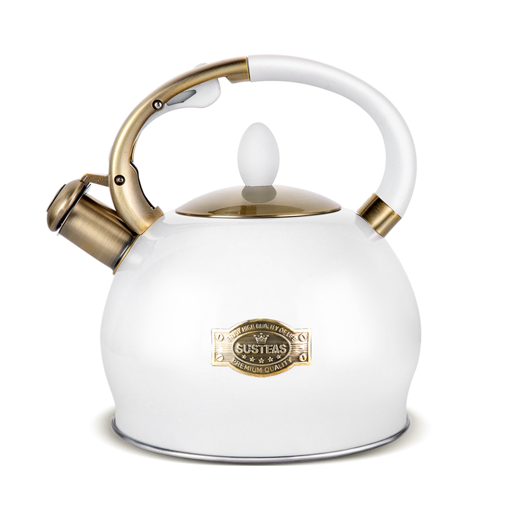 Modern Stainless Steel Surgical Whistling Teapot-Stove Top Teapot （White）