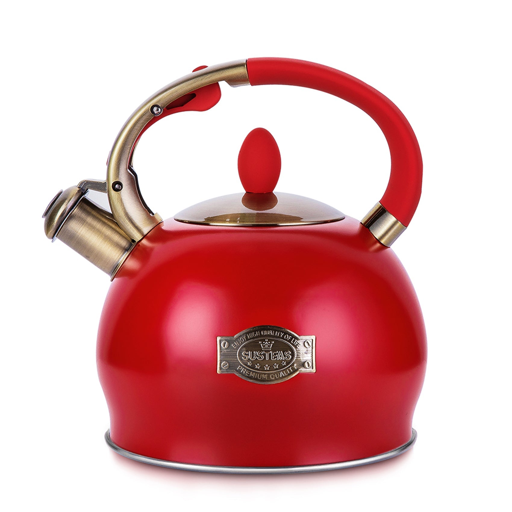 Modern Stainless Steel Surgical Whistling Teapot-Stove Top Teapot （Red）