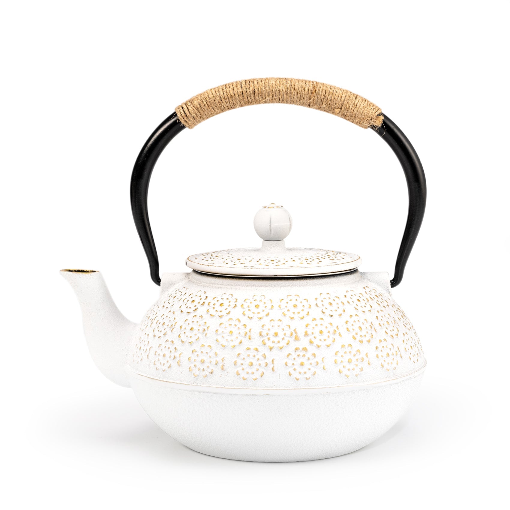 Cast Iron Teapot Tetsubin Japanese Tea Kettle (1200ML, White)