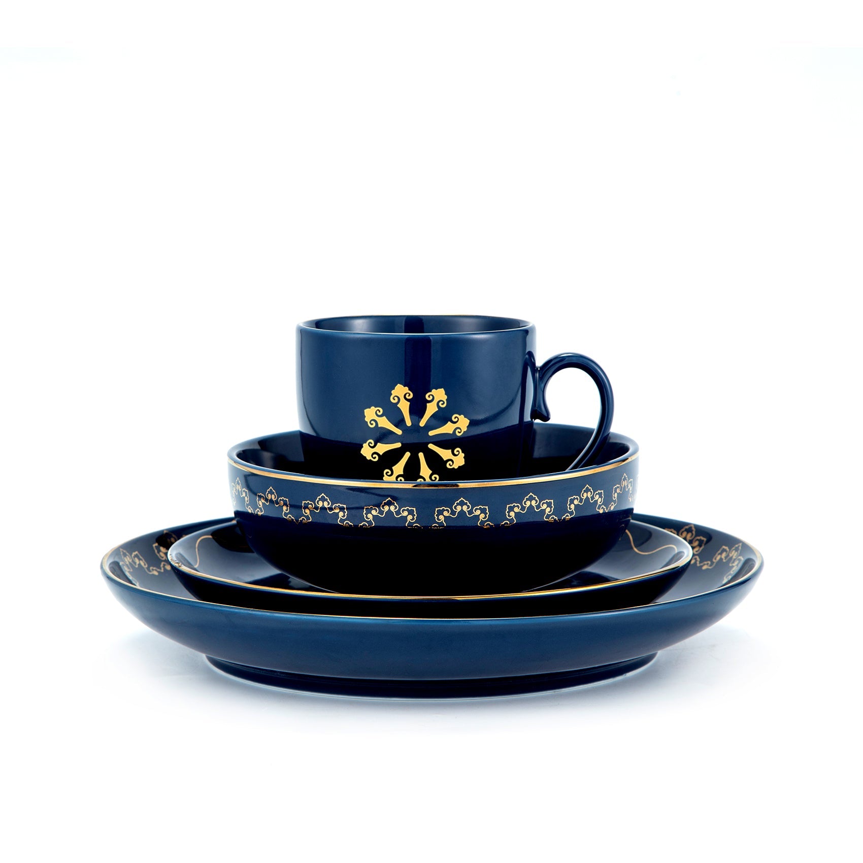 Dinnerware Set Durable Ceramic Dinner Plate Sets, Plates, Bowls, Mugs, 4 Piece （Blue)