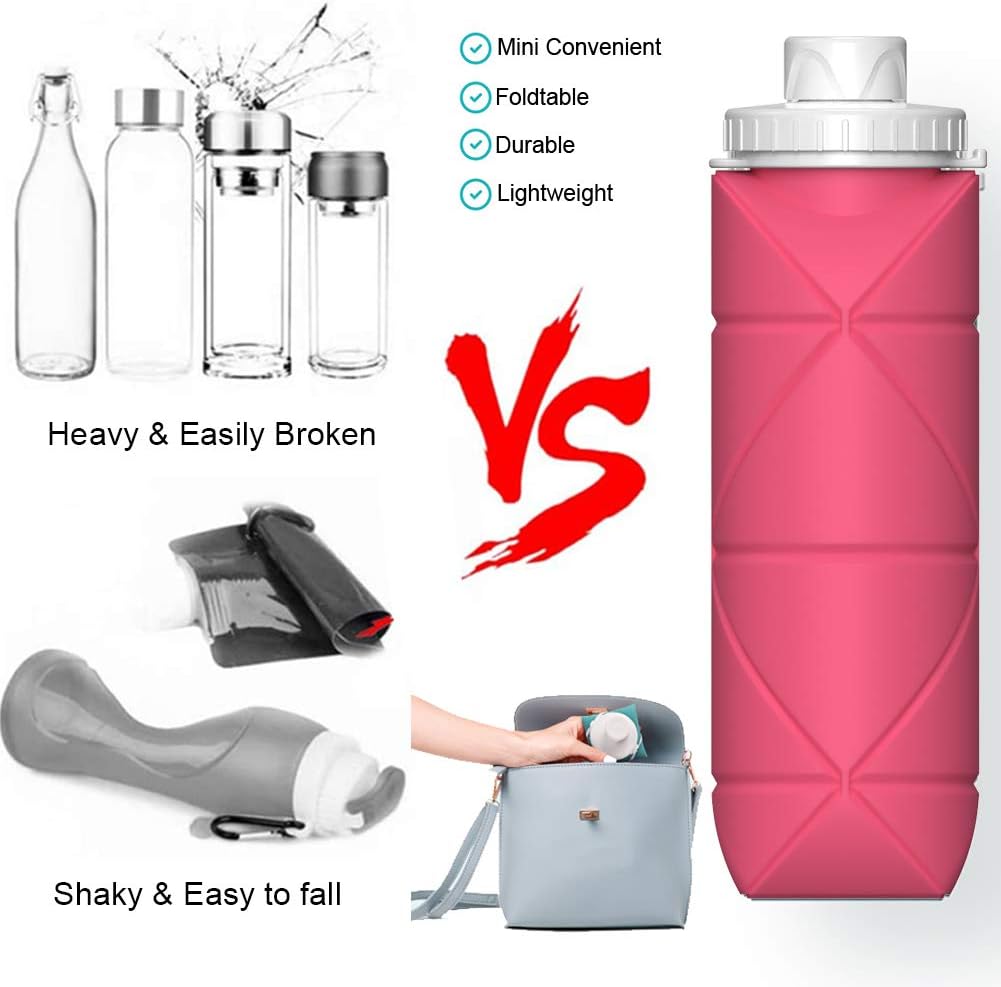 Leakproof Reusable Silicone Water Bottle: Collapsible, Lightweight & Durable for Gym, Camping, Travel