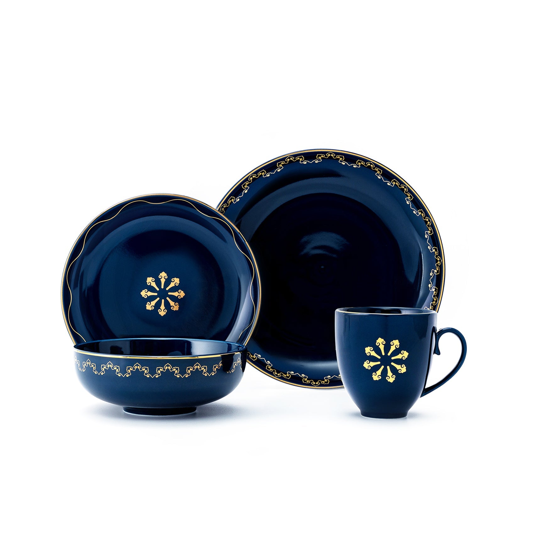 Dinnerware Set Durable Ceramic Dinner Plate Sets, Plates, Bowls, Mugs, 4 Piece （Blue)