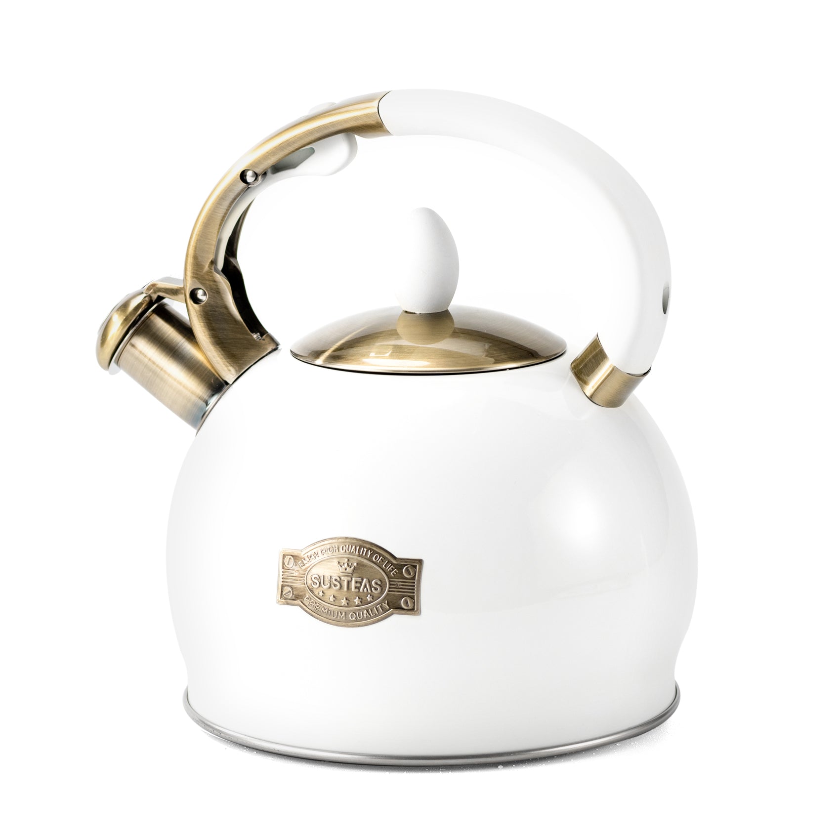 Modern Stainless Steel Surgical Whistling Teapot-Stove Top Teapot （White）