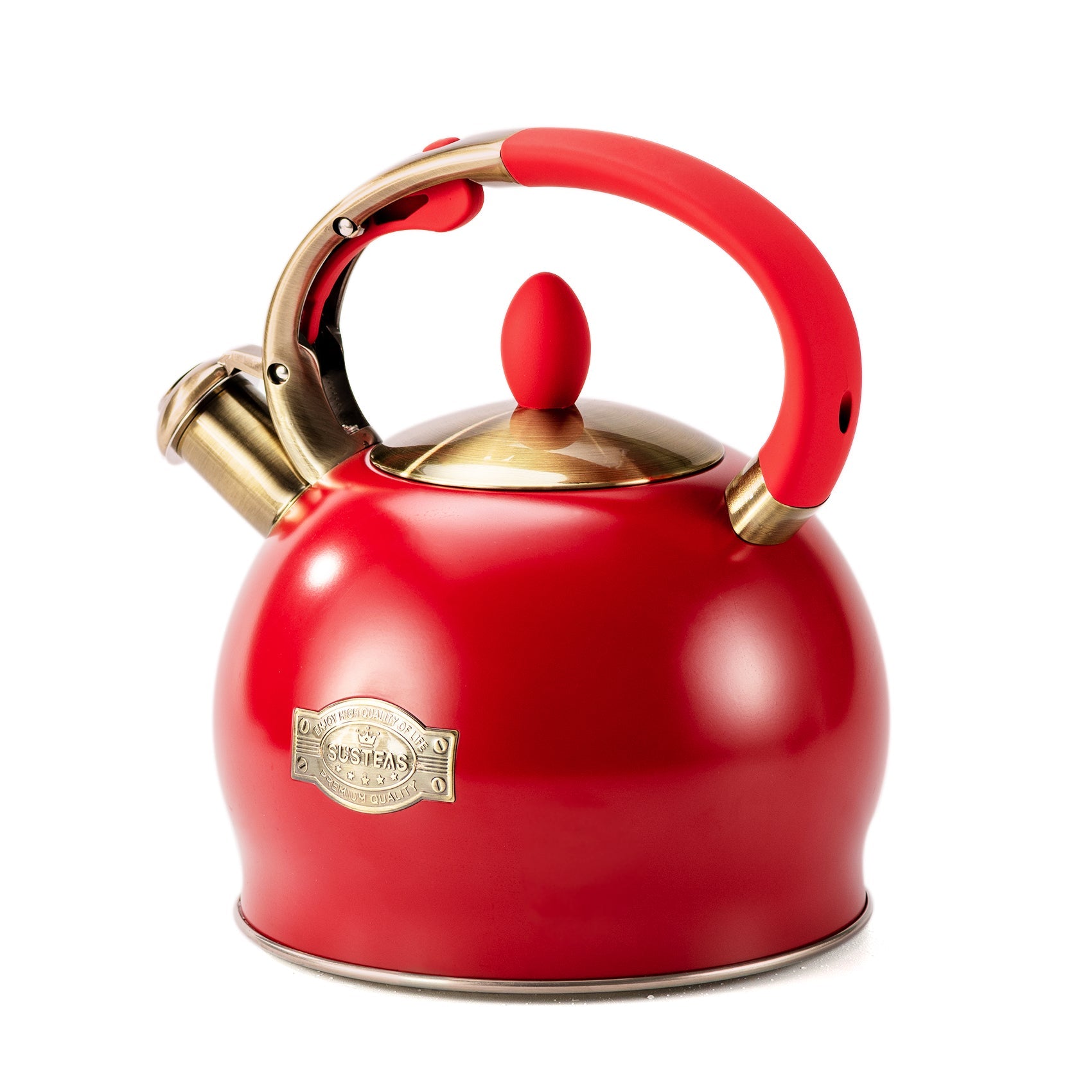 Modern Stainless Steel Surgical Whistling Teapot-Stove Top Teapot （Red）