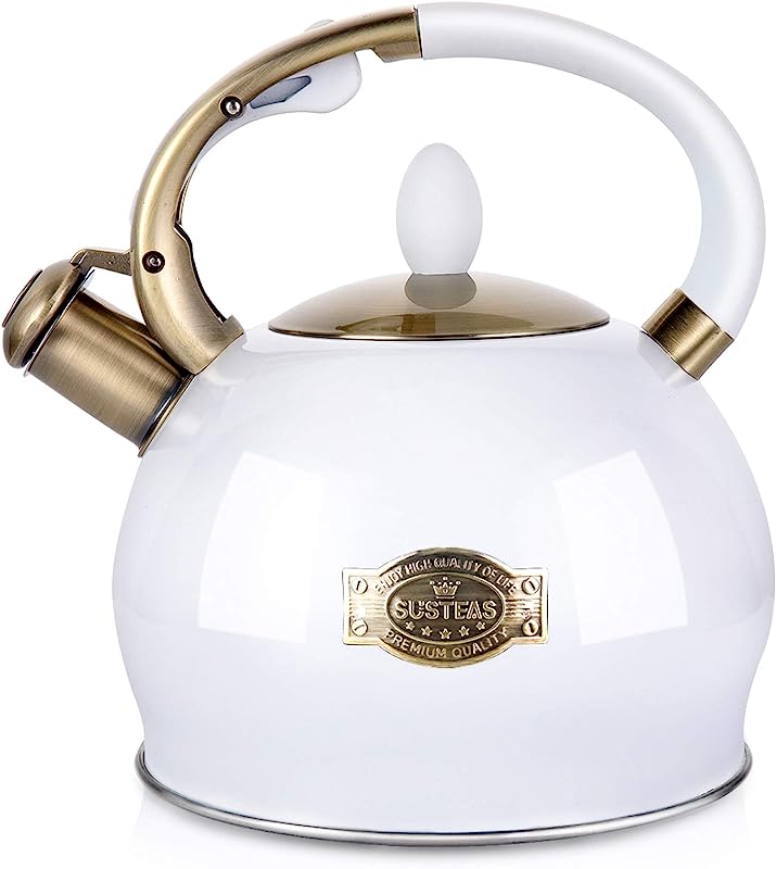 SUMETAS Whistling Tea Kettle - Surgical Stainless Steel, Cool Touch Handle, 2.64 Quart (Green)