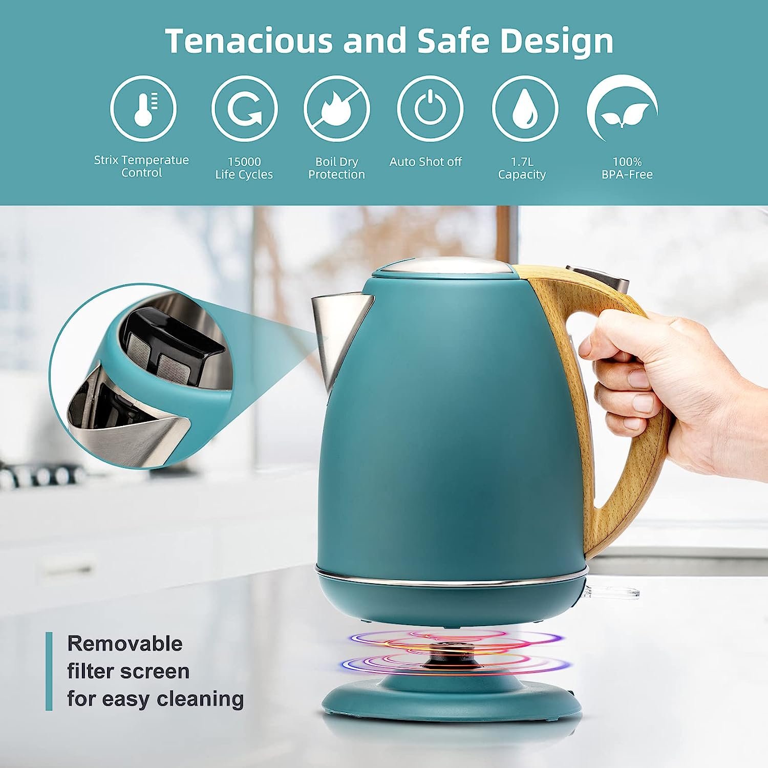 Fast Boiling Electric Kettle - 1.7L, 1500W, Cordless Design with LED Indicator - Safe, Durable, and Ideal for Daily Use