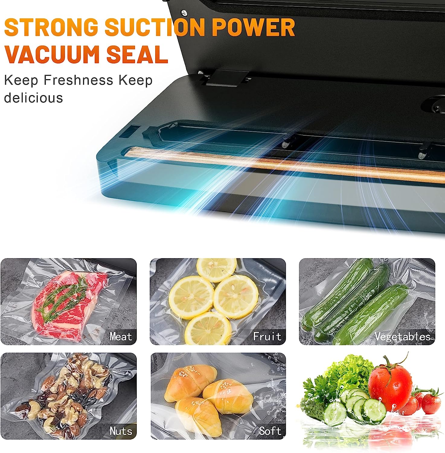 SUMETAS Food Vacuum Sealer - Dry & Moist Modes for Preservation and Storage with 10 Bags