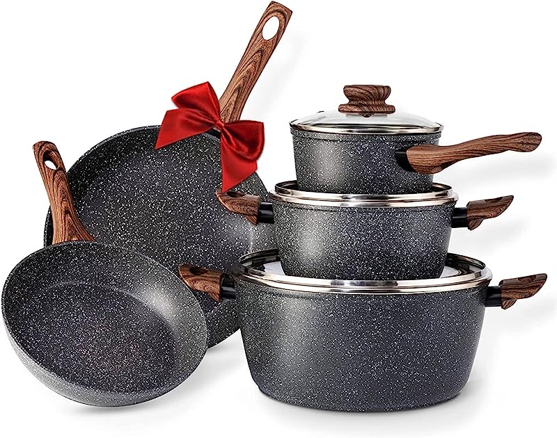 SUMETAS 12-Piece Non-Stick Induction Cookware Set with Granite Finish, Dishwasher Safe