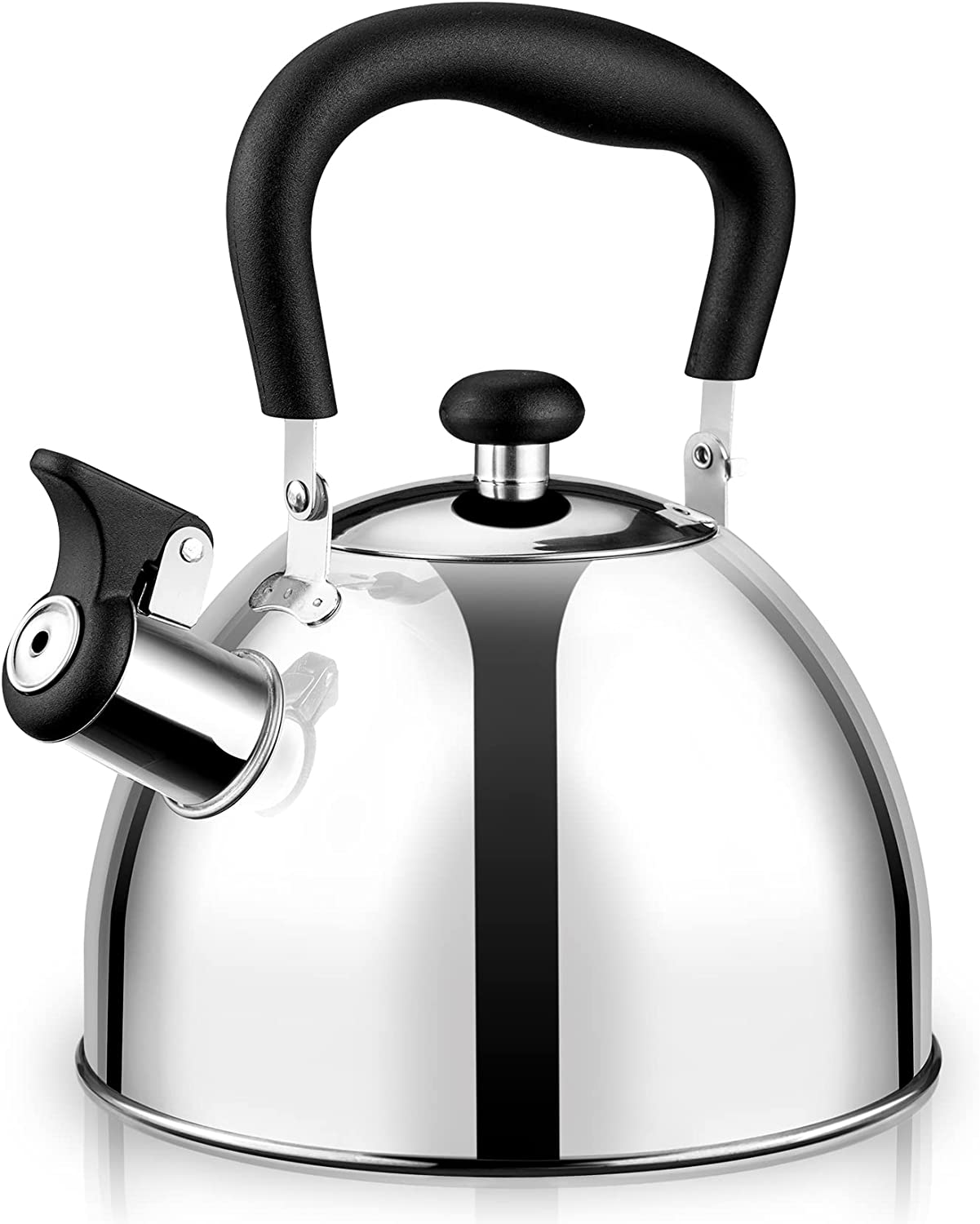 SUMETAS 2.2QT Stainless Steel Whistling Tea Kettle for Stovetop - Universal Base, Cool Grip Handle,