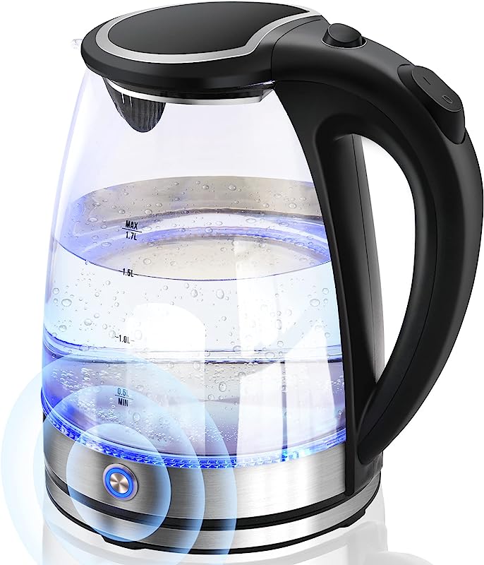 Glass Electric Kettle - 1.7L Capacity with LED Indicator, Auto Shut-Off, and Boil-Dry Protection