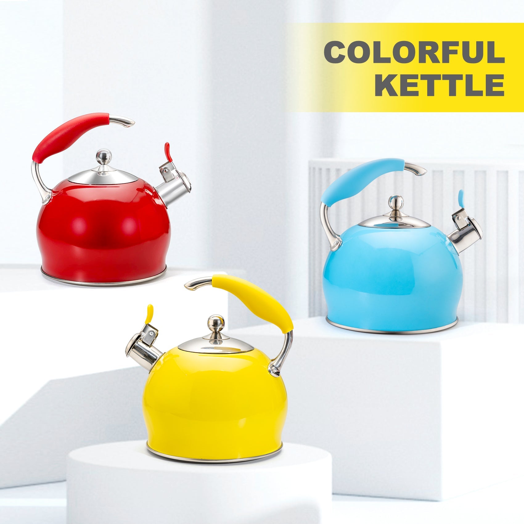 Modern Stainless Steel Whistling Teapot-Stove Top Teapot（Yellow）