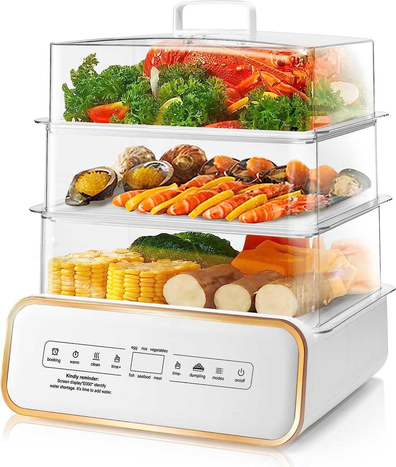 SUMETAS 17QT Electric Food Steamer with Digital Display, 3 Tiers, and Safety Features