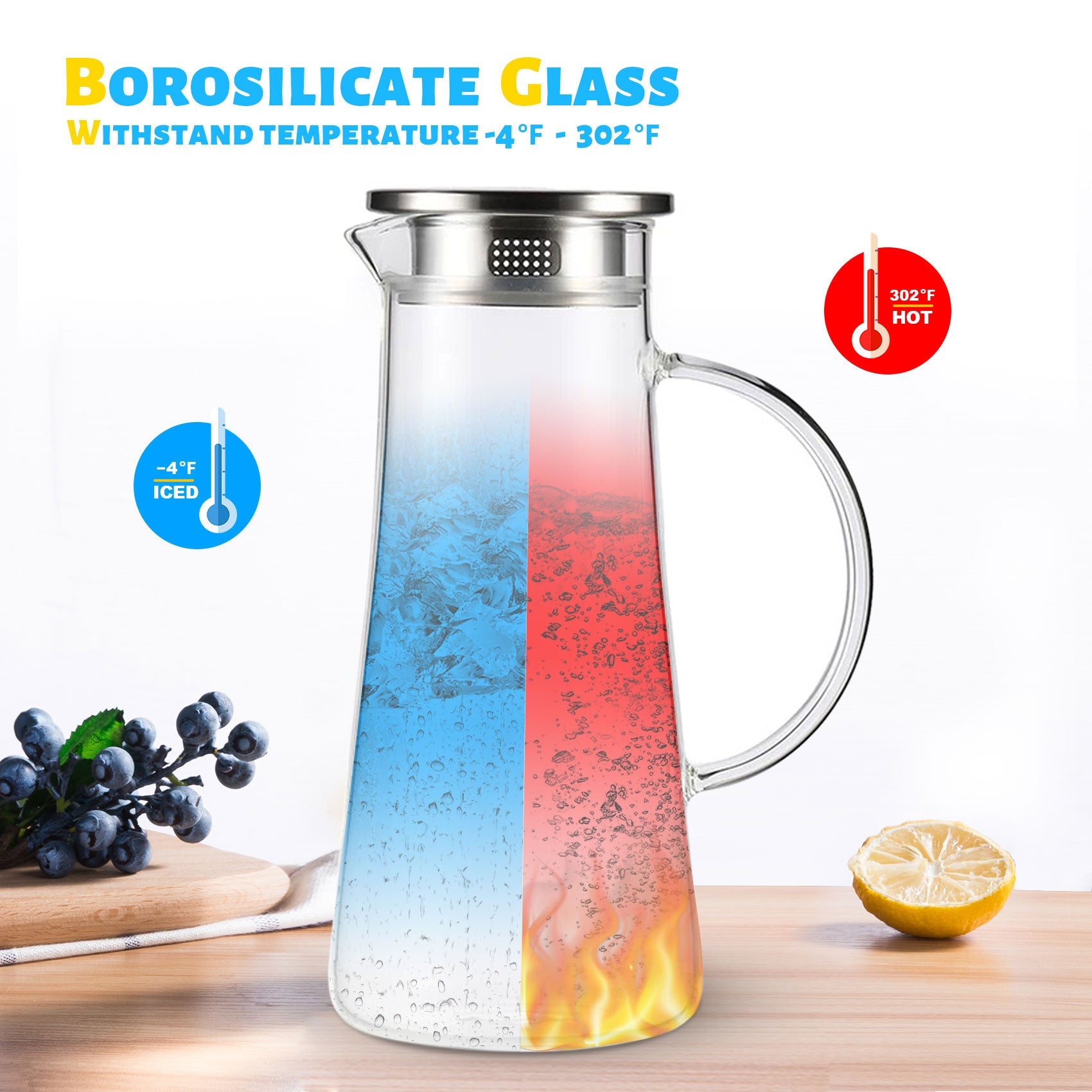 1.5 Liters 51oz Glass Pitcher With Lid