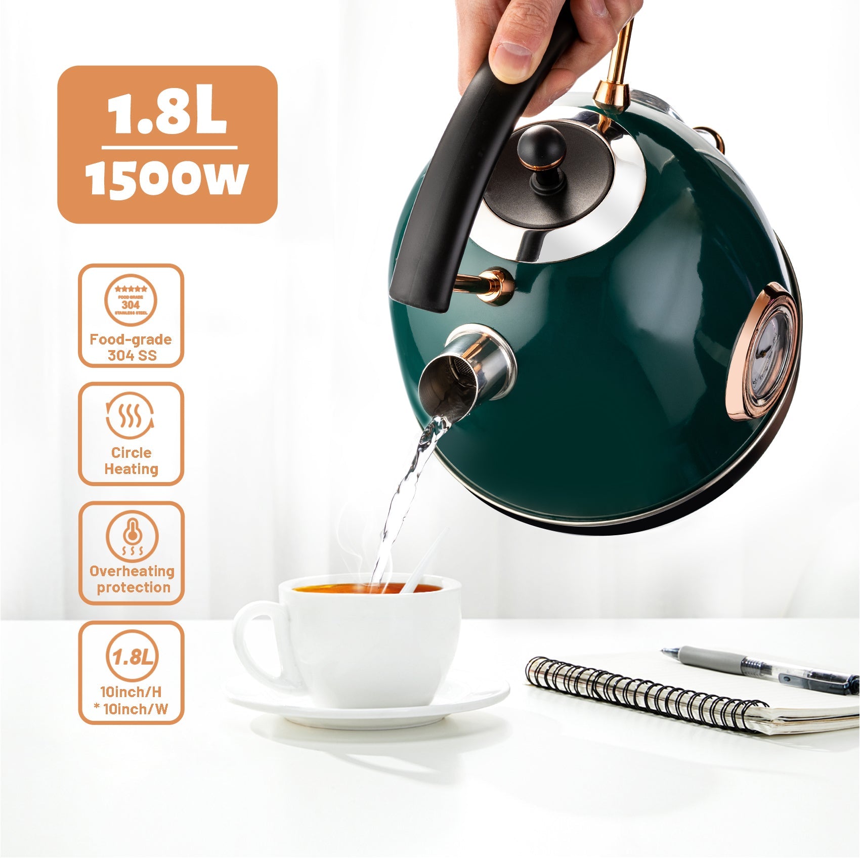 Retro Electric Kettle 1.8L (Green )