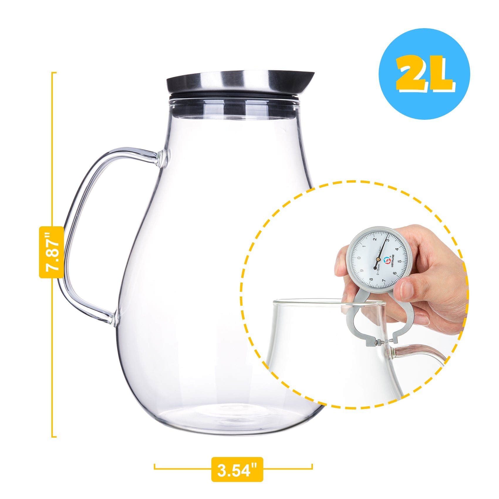 Glass Pitcher, Refrigerator Juice Kettle, Cold/Hot Drink Bottle, Iced Tea (2L)