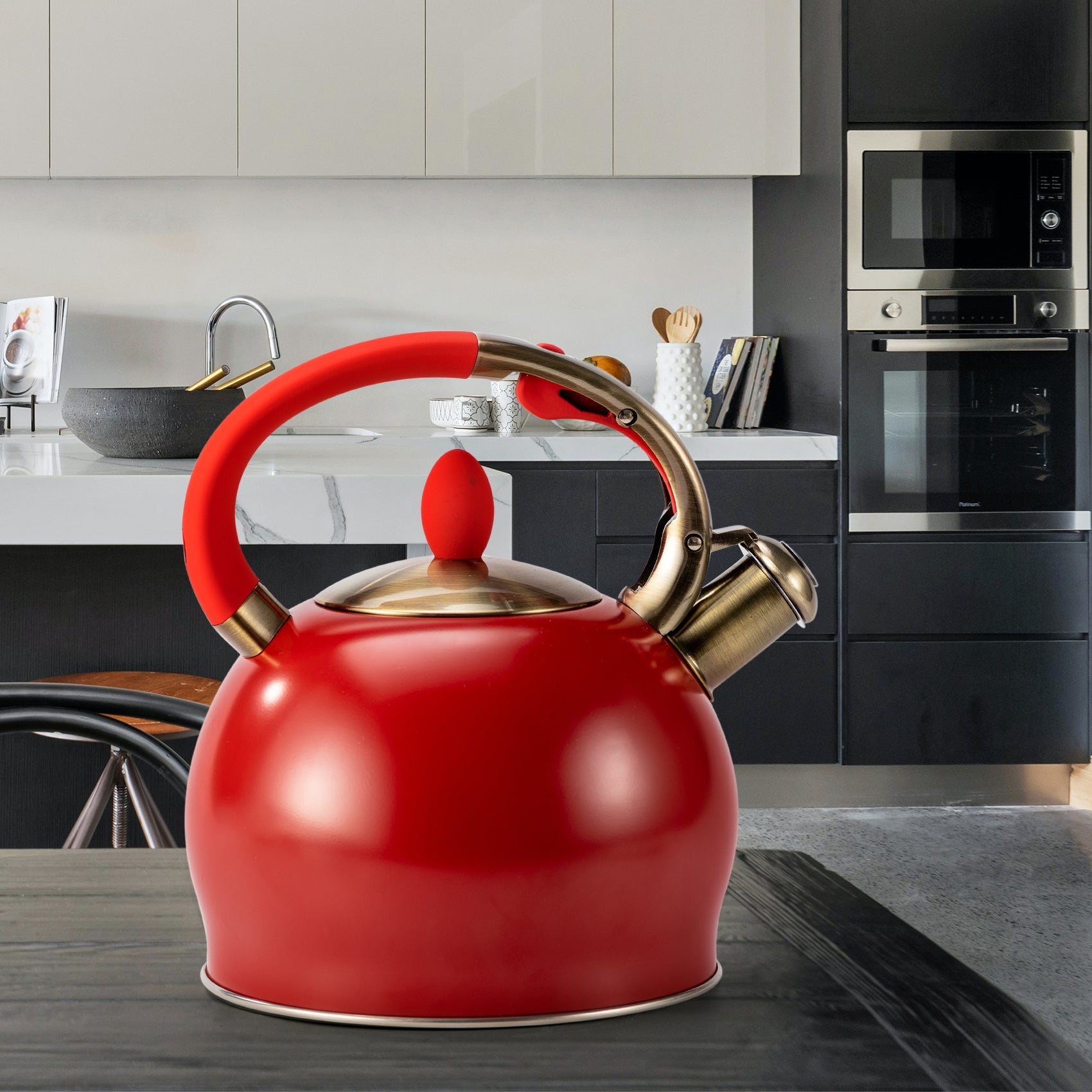 Modern Stainless Steel Surgical Whistling Teapot-Stove Top Teapot （Red）