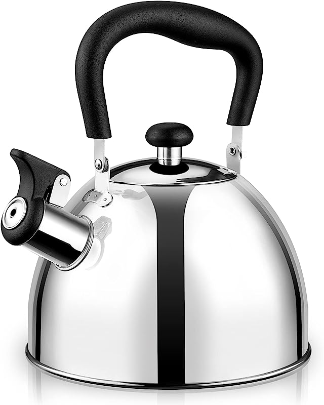 SUMETAS 2.2QT Stainless Steel Whistling Tea Kettle for Stovetop - Universal Base, Cool Grip Handle,