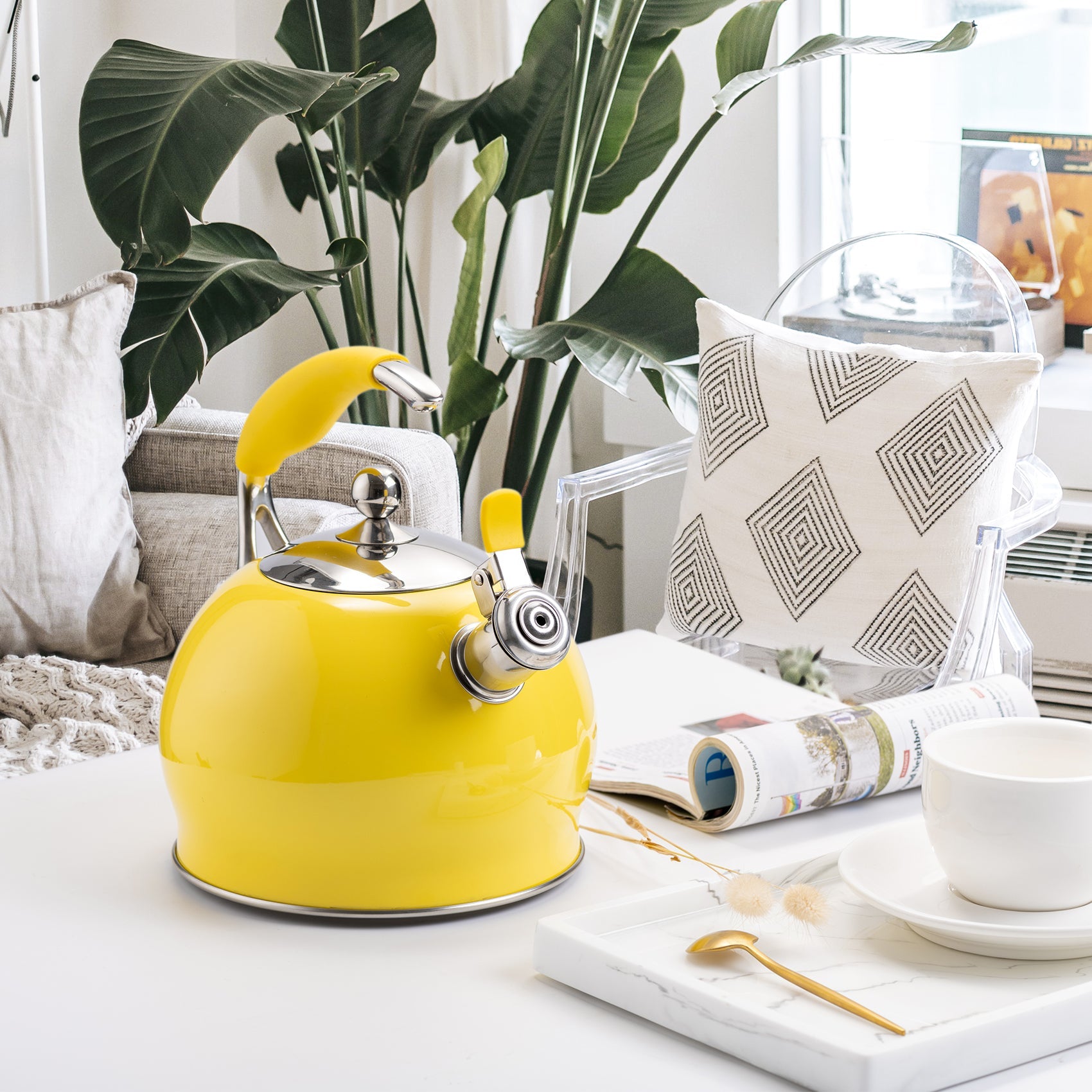 Modern Stainless Steel Whistling Teapot-Stove Top Teapot（Yellow）