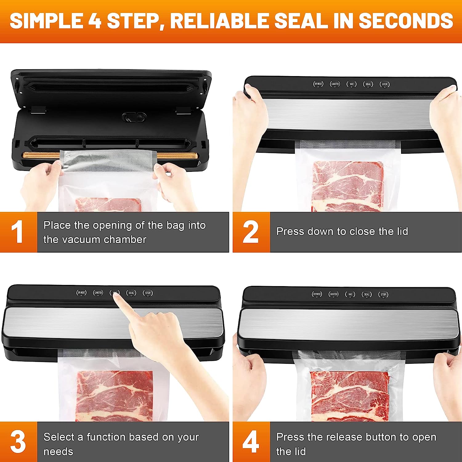 SUMETAS Food Vacuum Sealer - Dry & Moist Modes for Preservation and Storage with 10 Bags