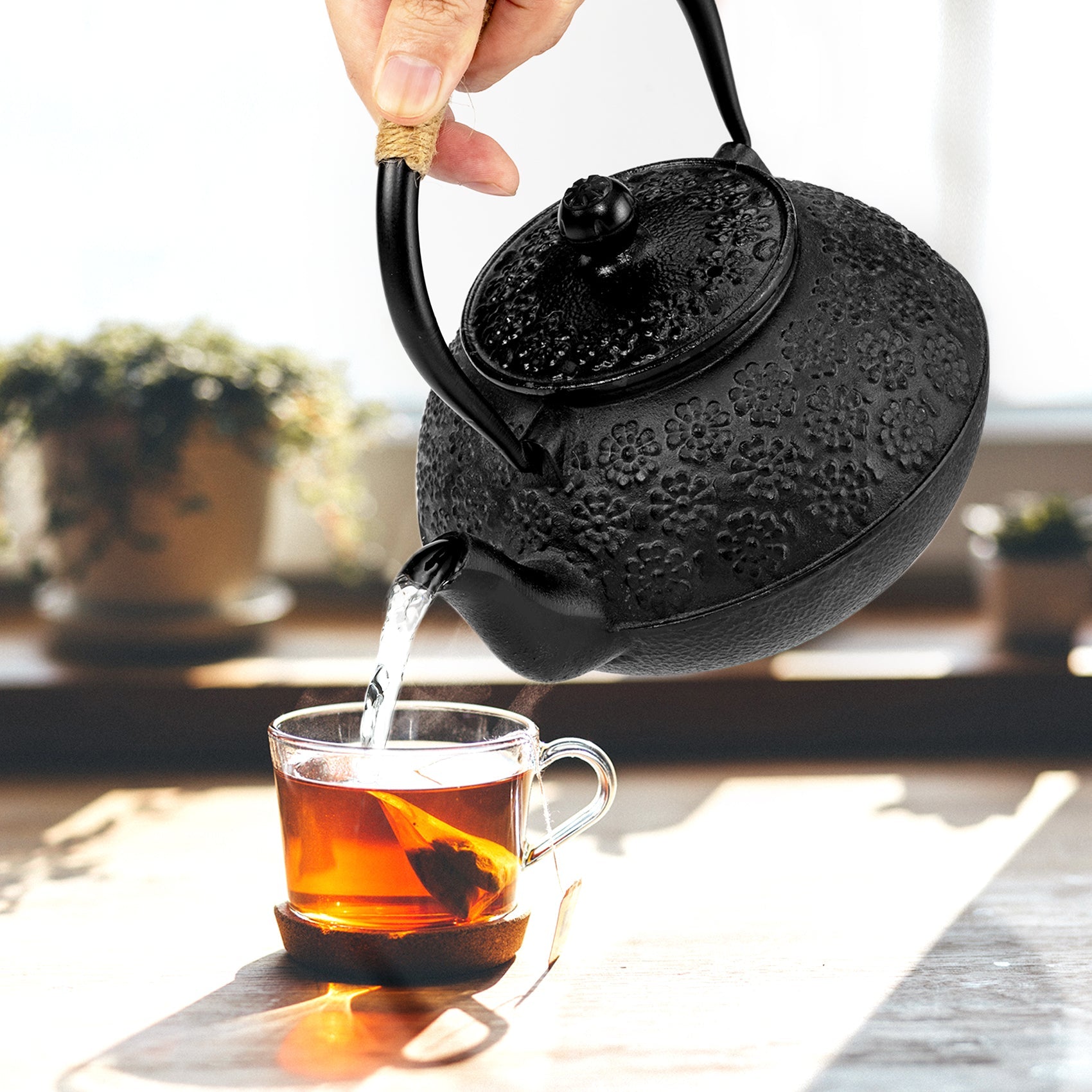 Cast Iron Teapot Tetsubin Tea Kettle (1200ML, Black)