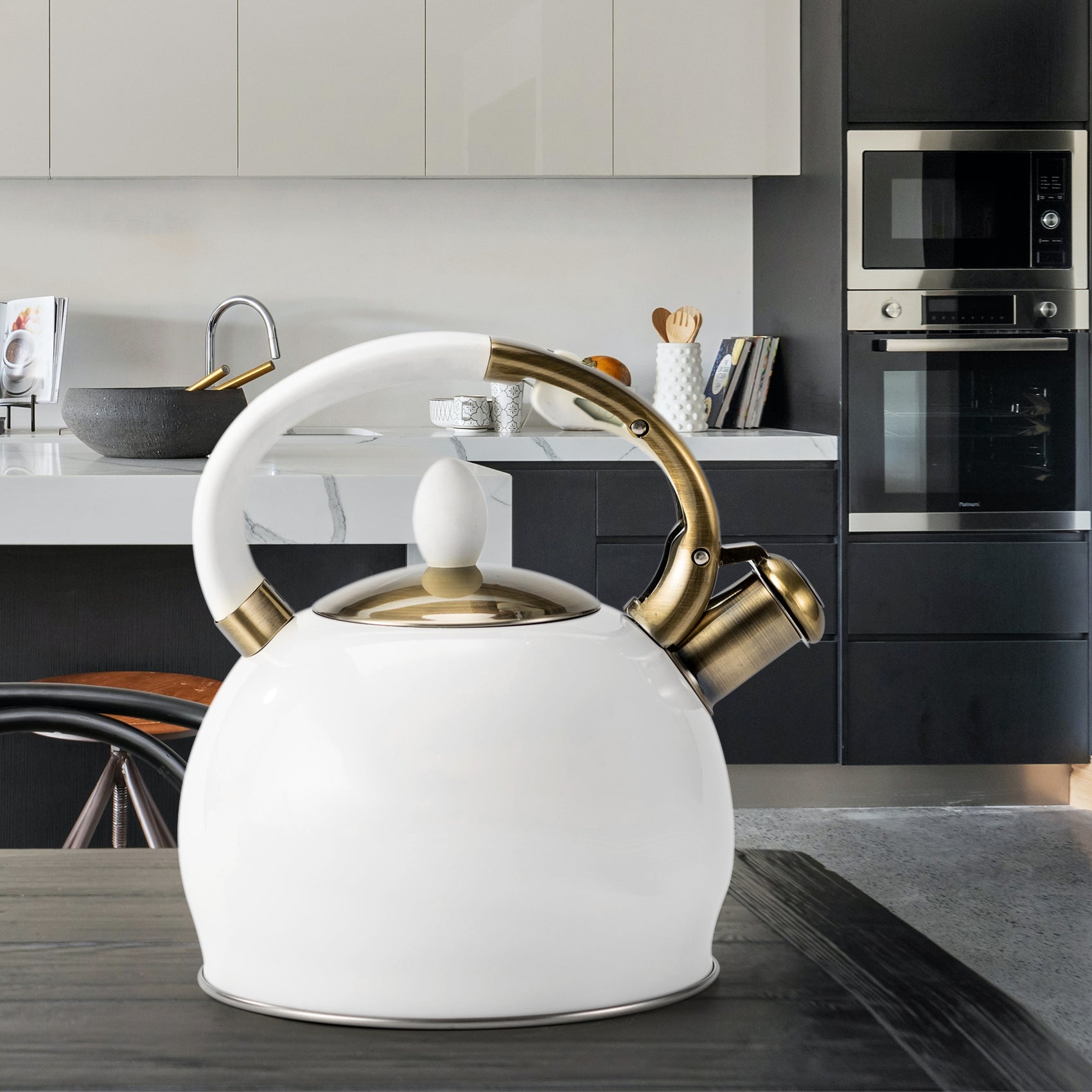 Modern Stainless Steel Surgical Whistling Teapot-Stove Top Teapot （White）