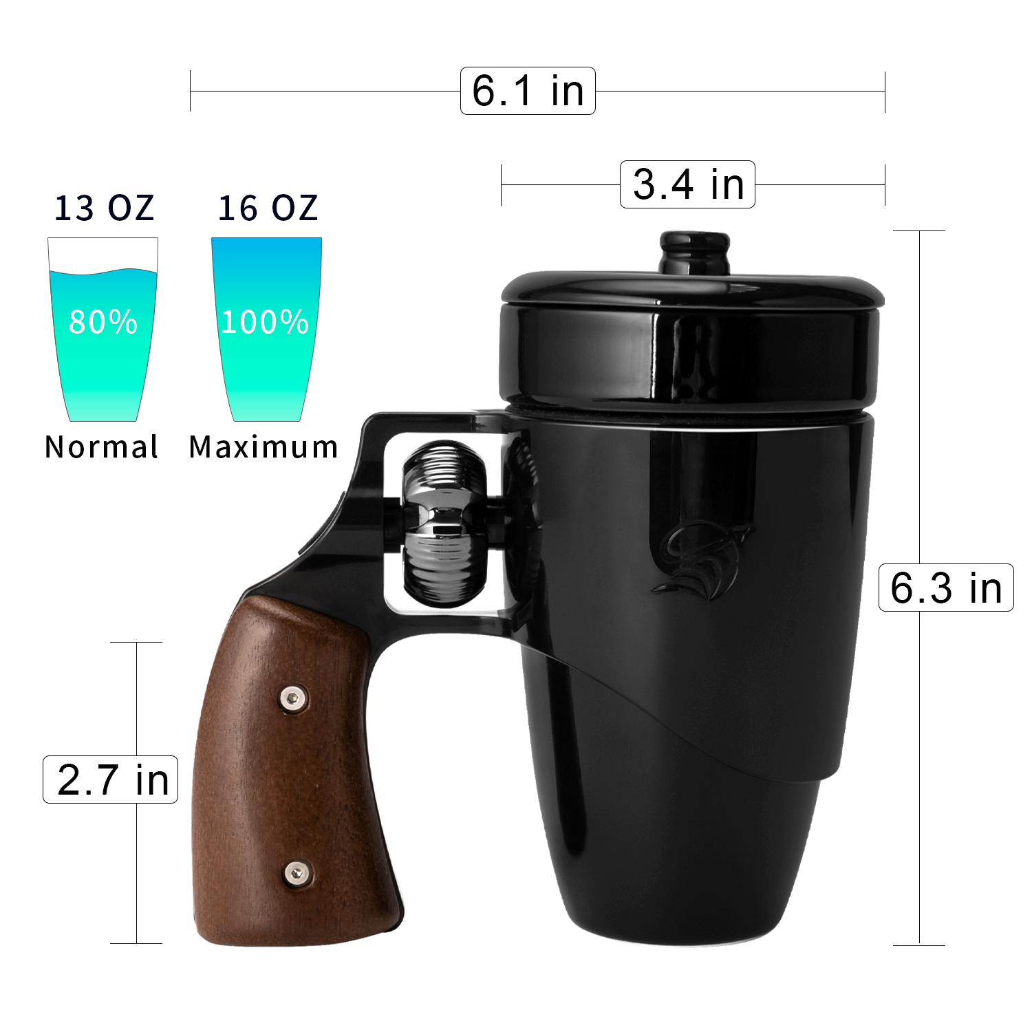 Ceramic Mug with Wooden Handle and Stainless Steel Rotatable Tumbler Revolver 16 oz