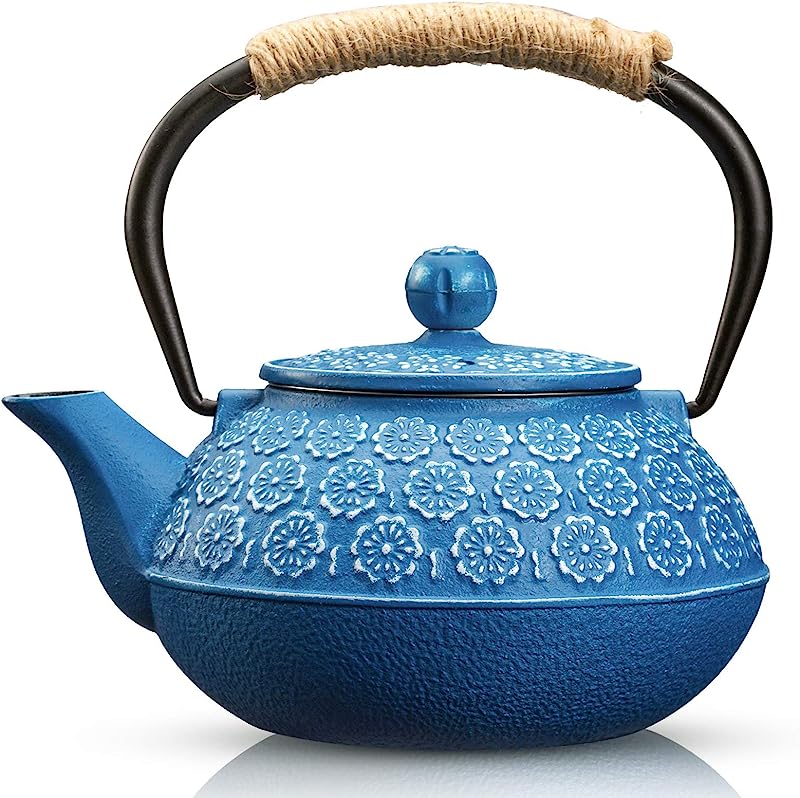 Japanese Cast Iron Teapot with Infuser - 30oz/900ml Capacity, Enameled Interior, Dark Green Color, Stove Top Safe