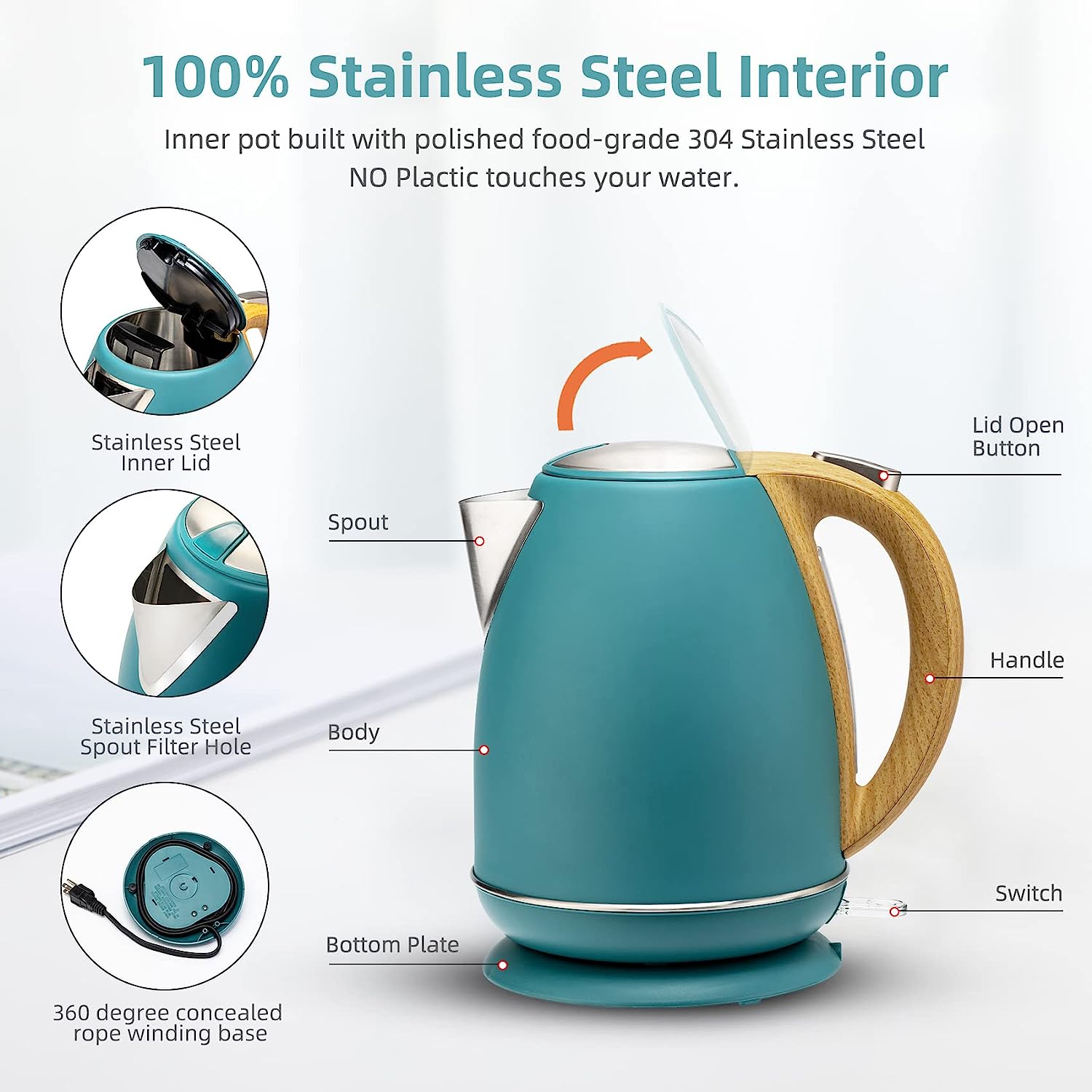 Fast Boiling Electric Kettle - 1.7L, 1500W, Cordless Design with LED Indicator - Safe, Durable, and Ideal for Daily Use