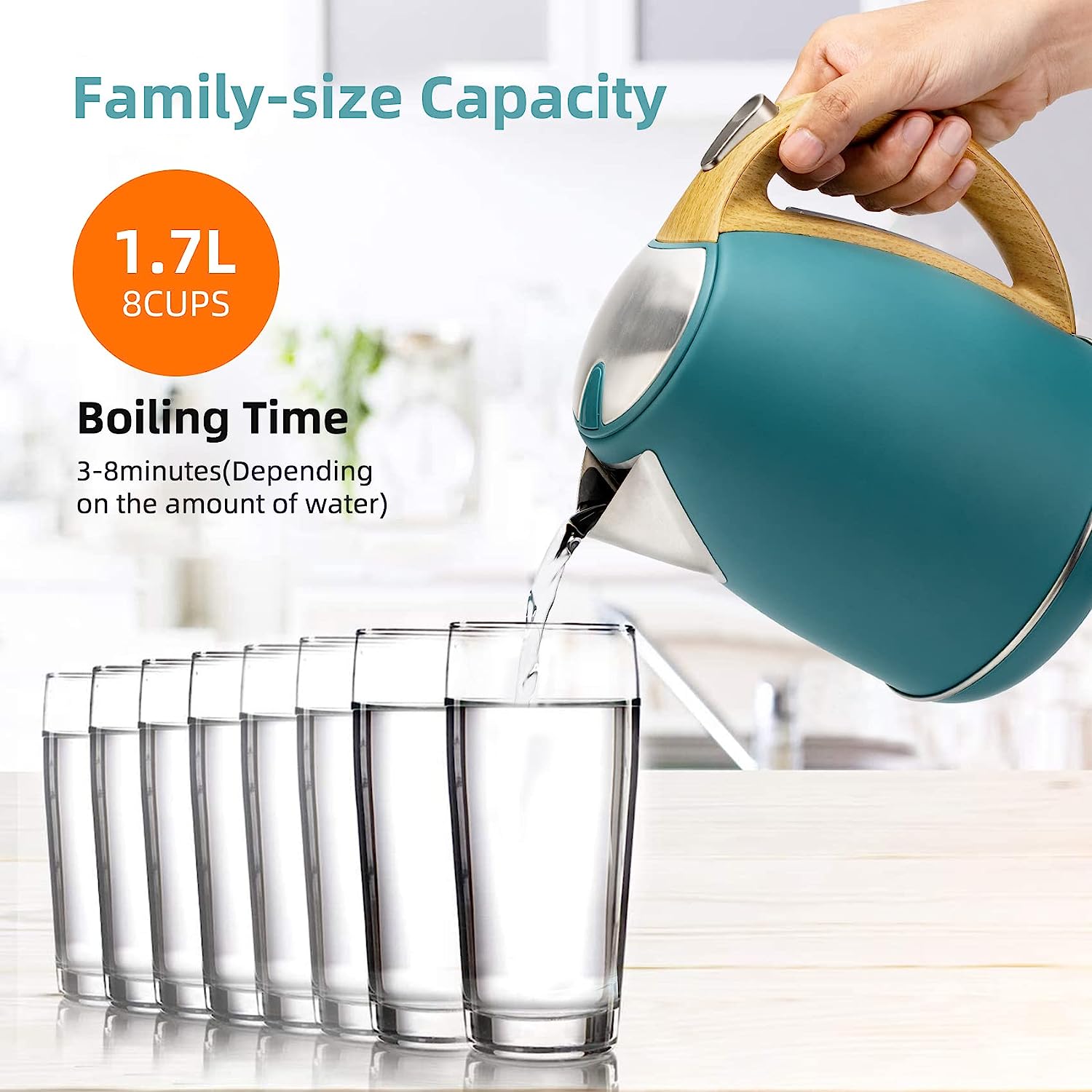 Fast Boiling Electric Kettle - 1.7L, 1500W, Cordless Design with LED Indicator - Safe, Durable, and Ideal for Daily Use