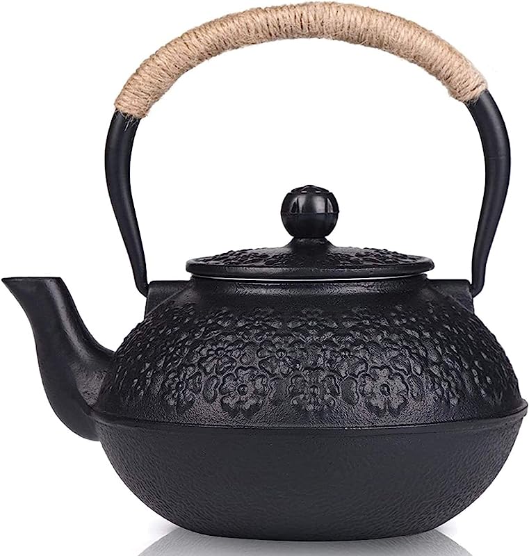 Japanese Cast Iron Teapot with Infuser - 30oz/900ml Capacity, Enameled Interior, Dark Green Color, Stove Top Safe