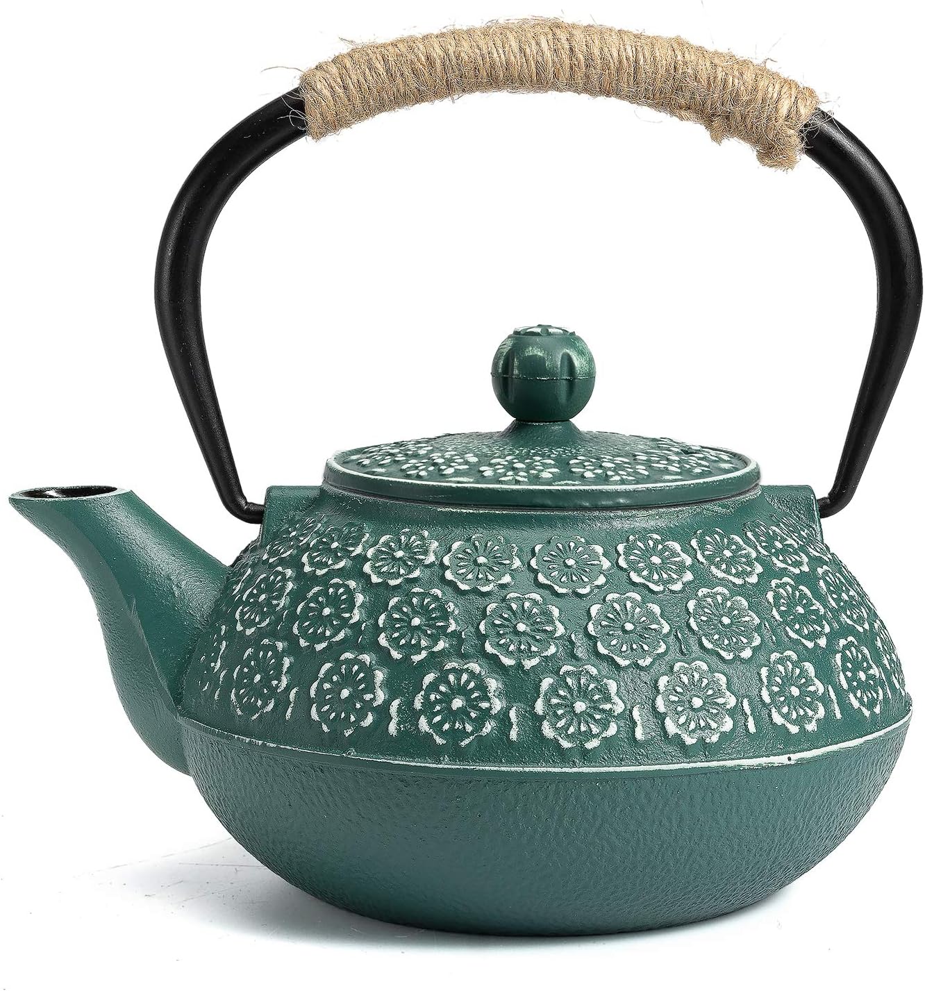 Japanese Cast Iron Teapot with Infuser - 30oz/900ml Capacity, Enameled Interior, Dark Green Color, Stove Top Safe