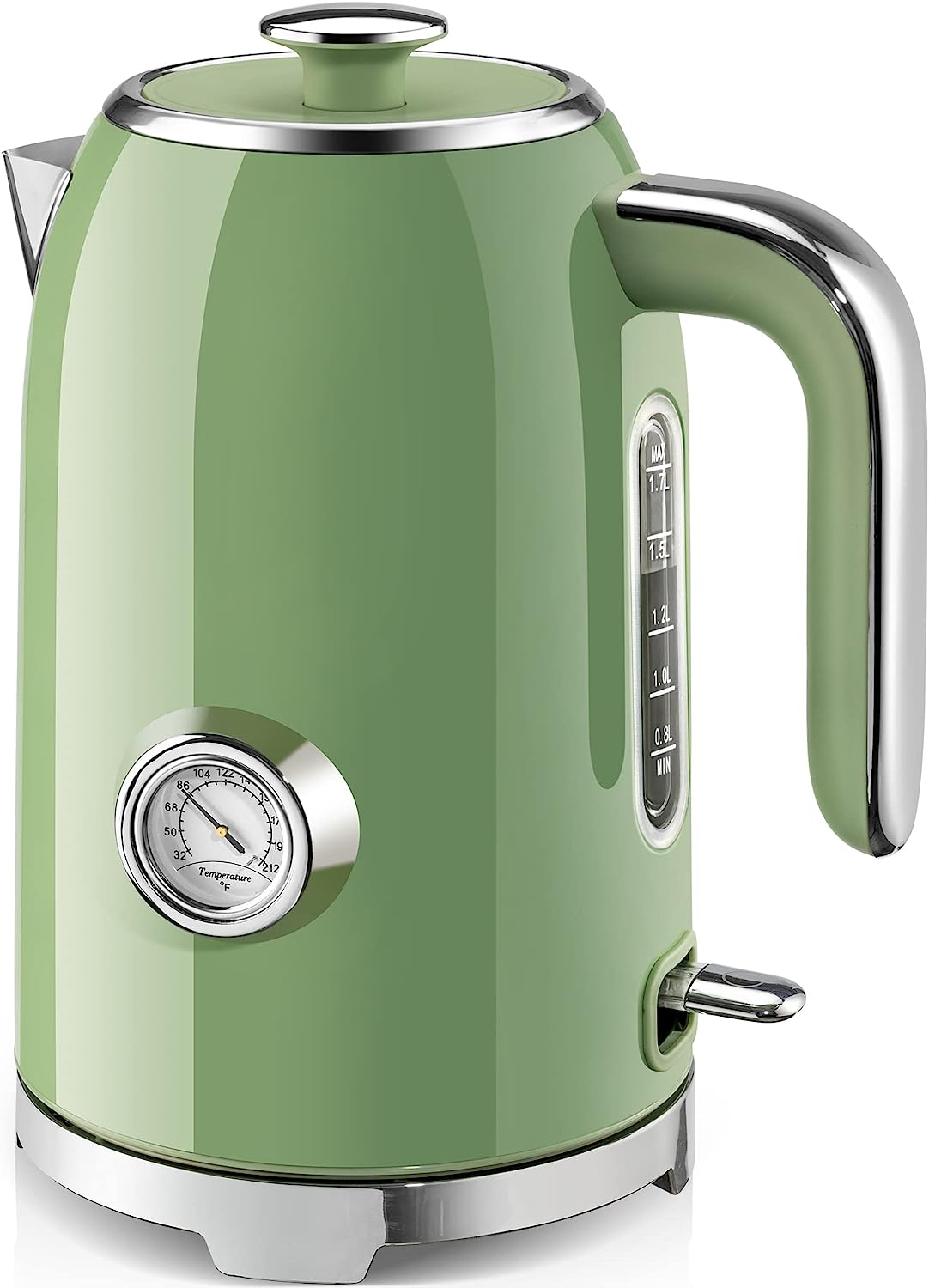 Fast-heating 57oz electric kettle with thermometer, auto shut-off, cordless (Green)