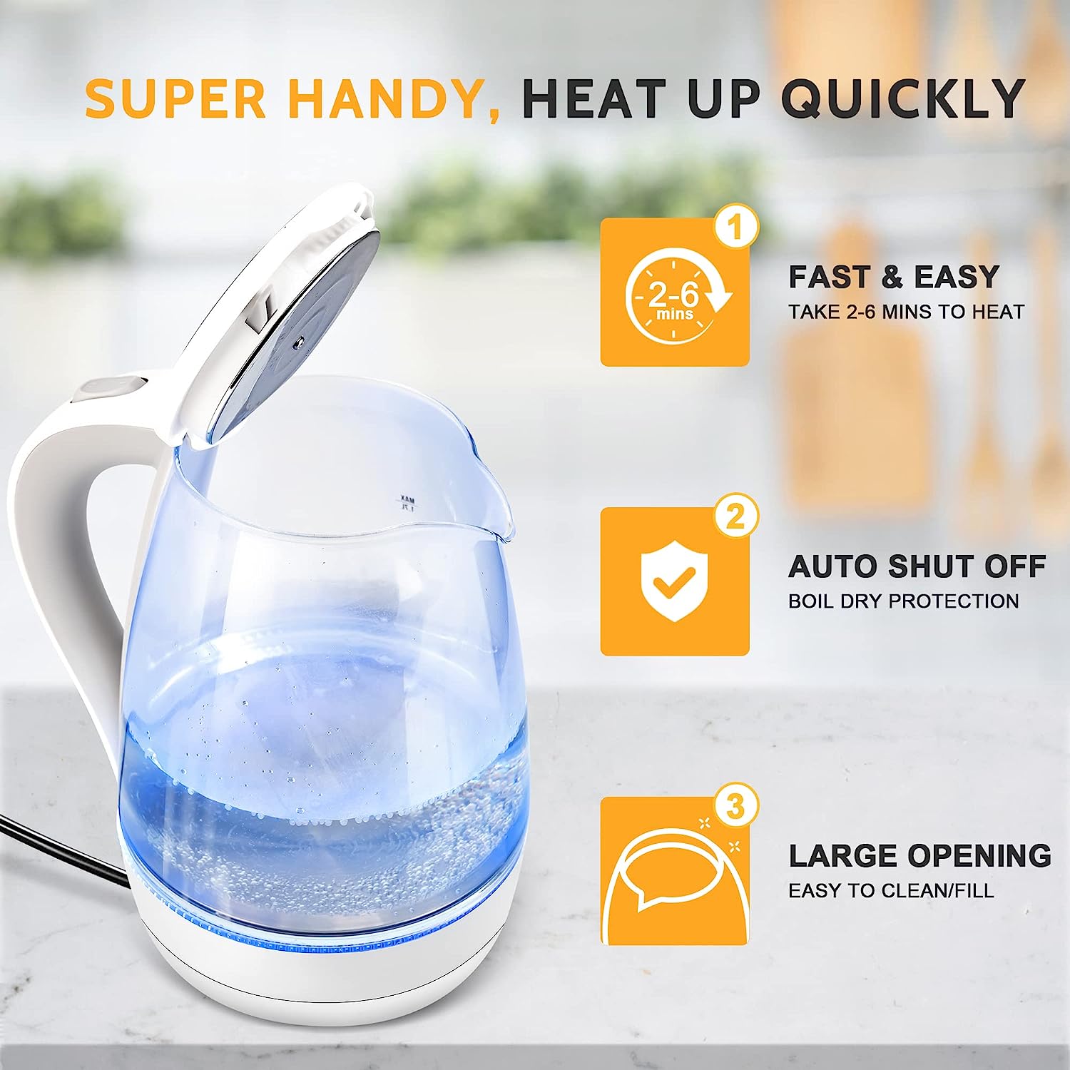 Glass Electric Kettle - 1.7L Capacity with LED Indicator, Auto Shut-Off, and Boil-Dry Protection