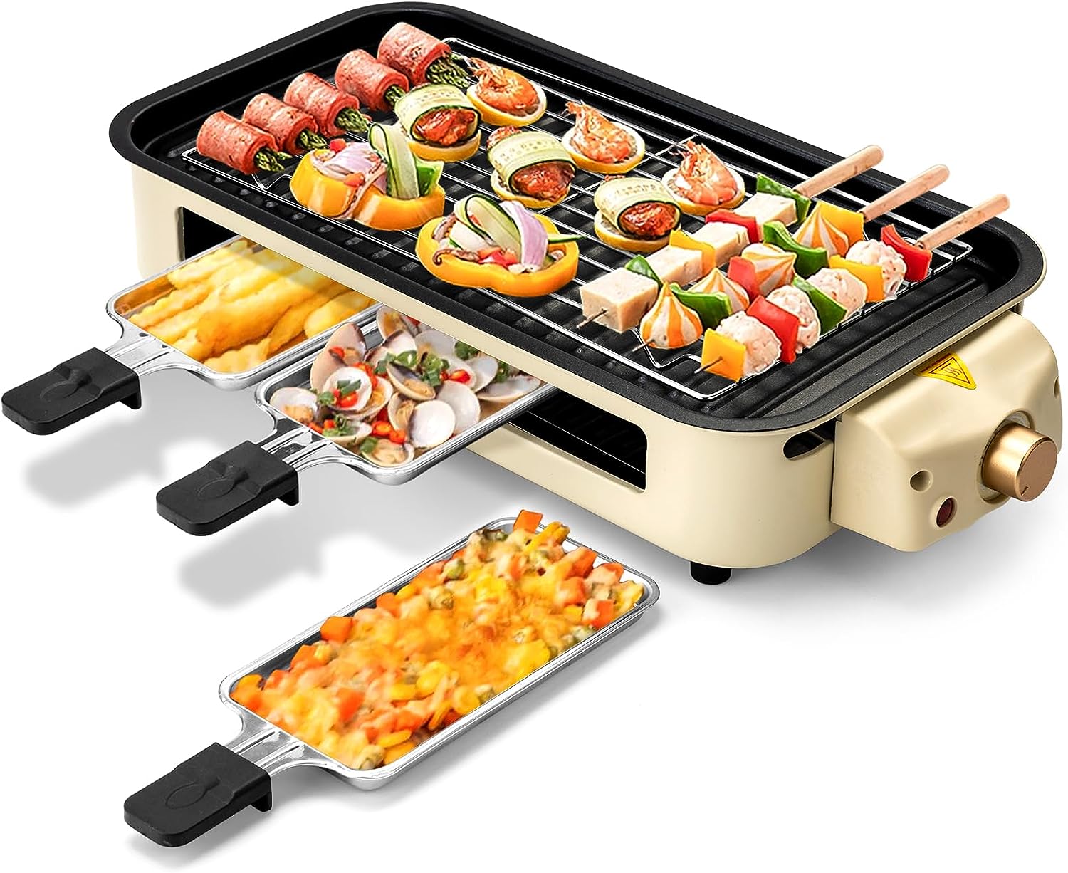 Removable Temperature Control Electric Griddle: Raclette Table Grill, 1500W, 3 Paddles & Spatulas.