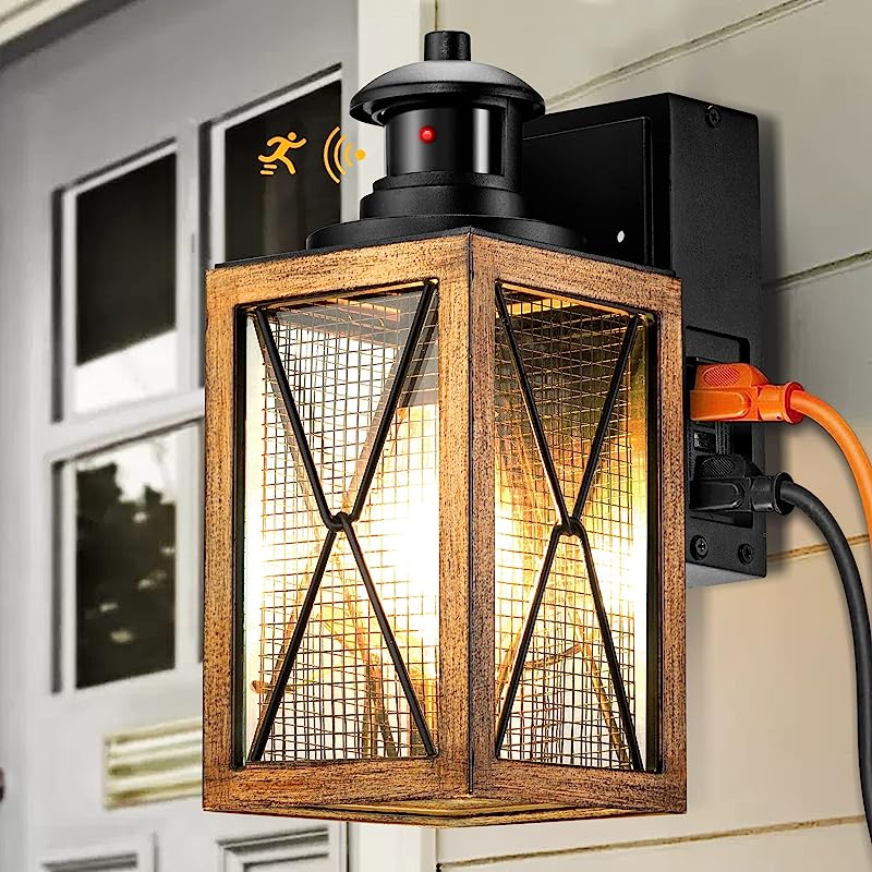 Waterproof porch light with outlet, dusk-to-dawn, up/down sconce (for outdoors)