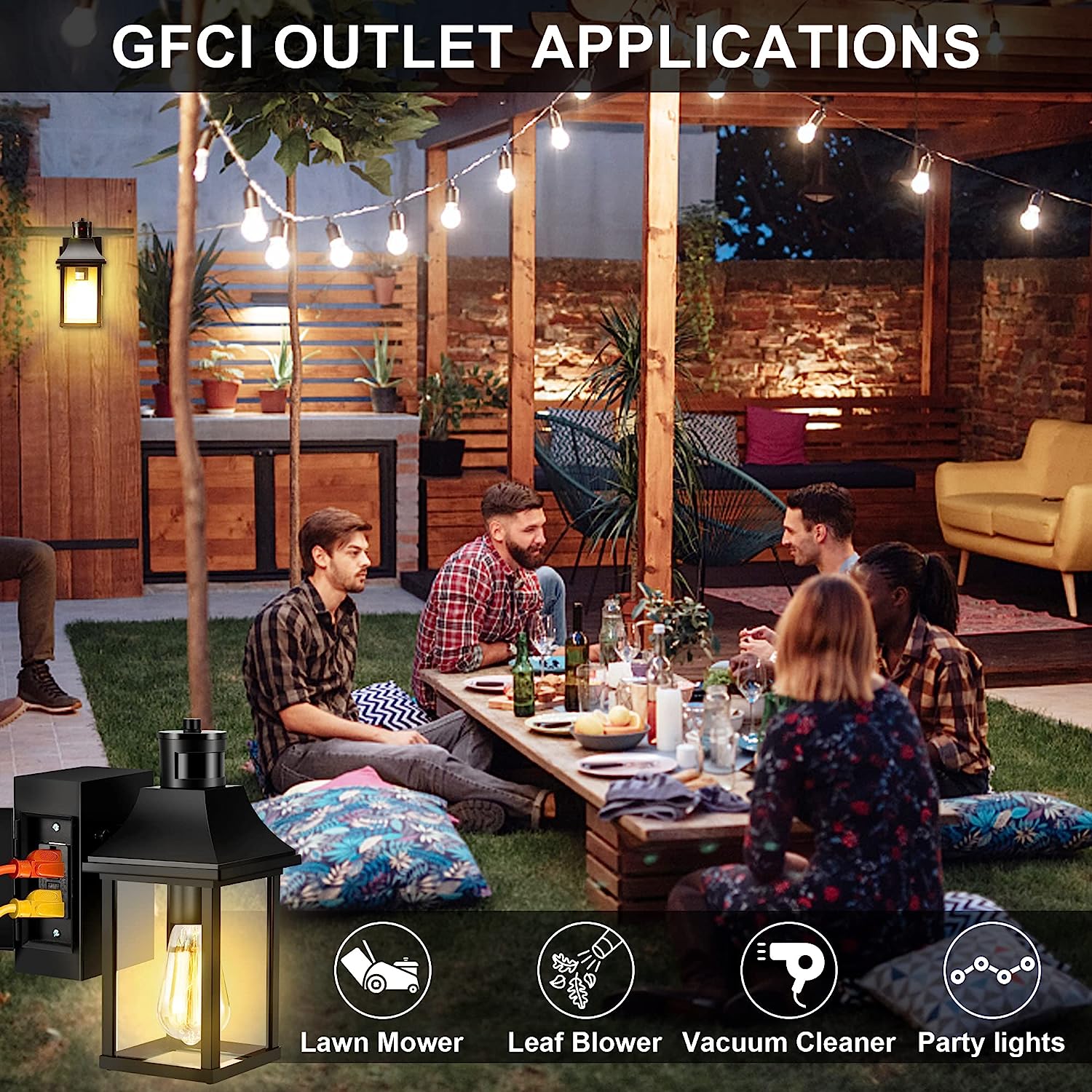 Motion sensor porch lights with GFCI outlet, 3 modes, waterproof (for outdoors)