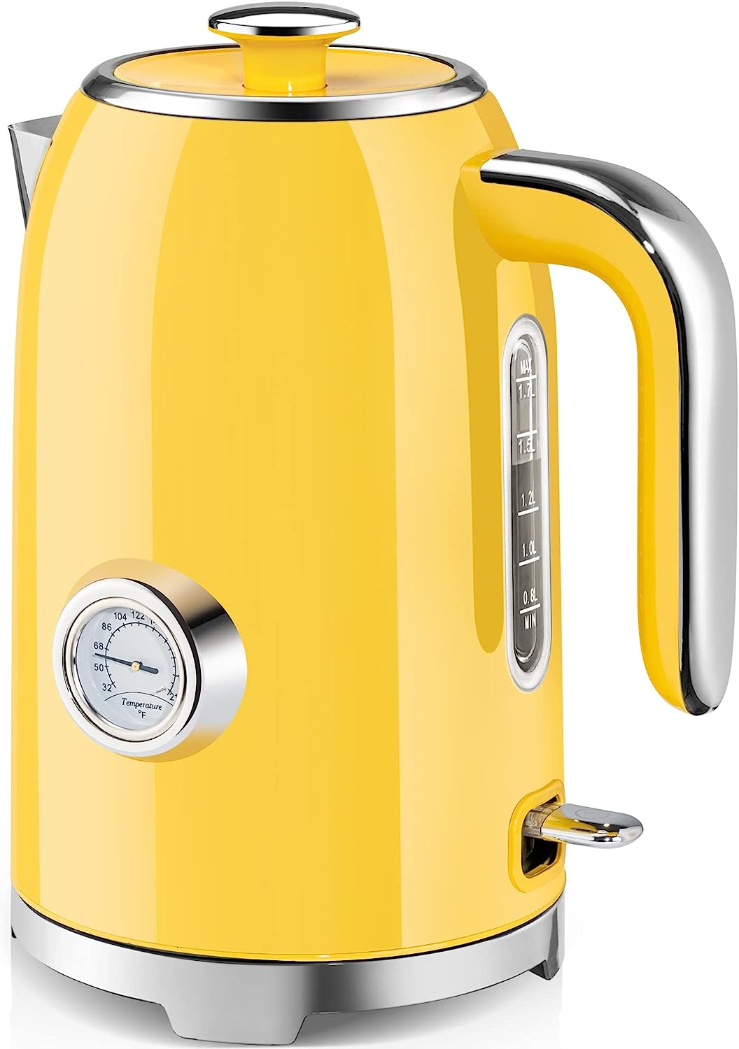 SUMETAS Retro Yellow Electric Kettle with Thermometer and Safety Features, 1500W Fast Heating