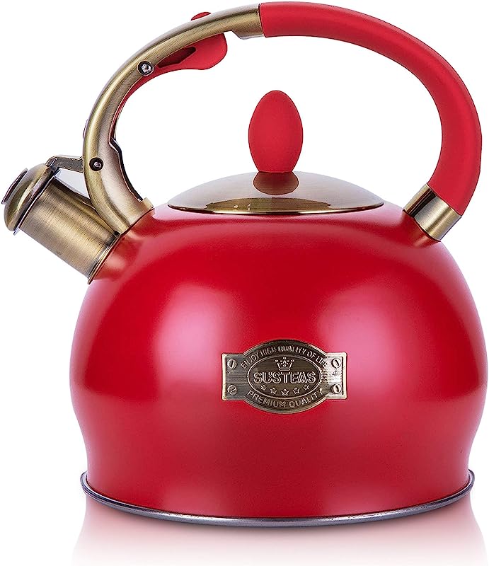 SUMETAS Whistling Tea Kettle - Surgical Stainless Steel, Cool Touch Handle, 2.64 Quart (Green)