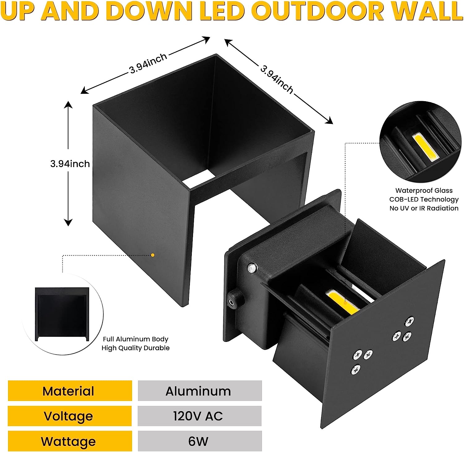 Dusk to Dawn Outdoor Wall Lights, Energy-Efficient Sconces for Porch, Patio, Garage - 6W 3000K(2-Pack)